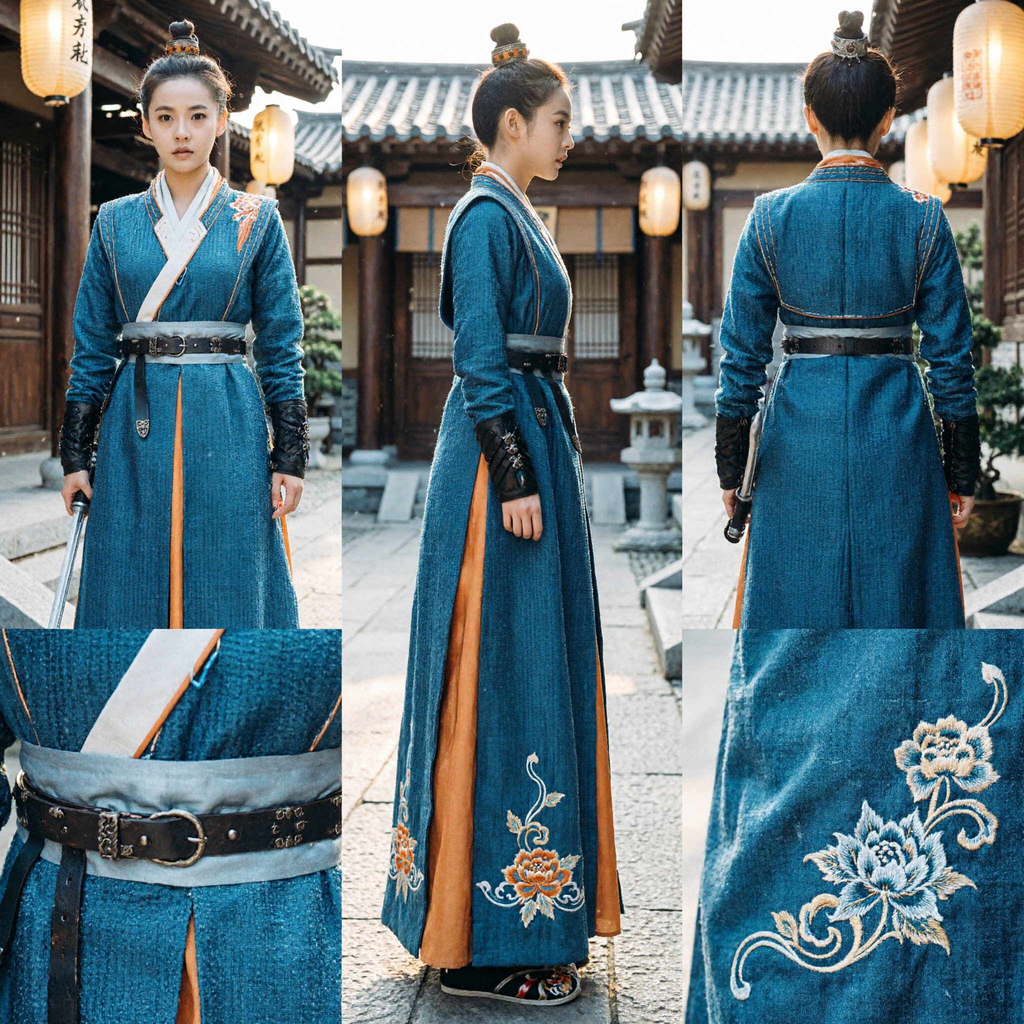 Ancient Chinese Swordswoman Martial Arts Costume Blue Hanfu Wuxia Cosplay Outfit for Women - Asian Costume
