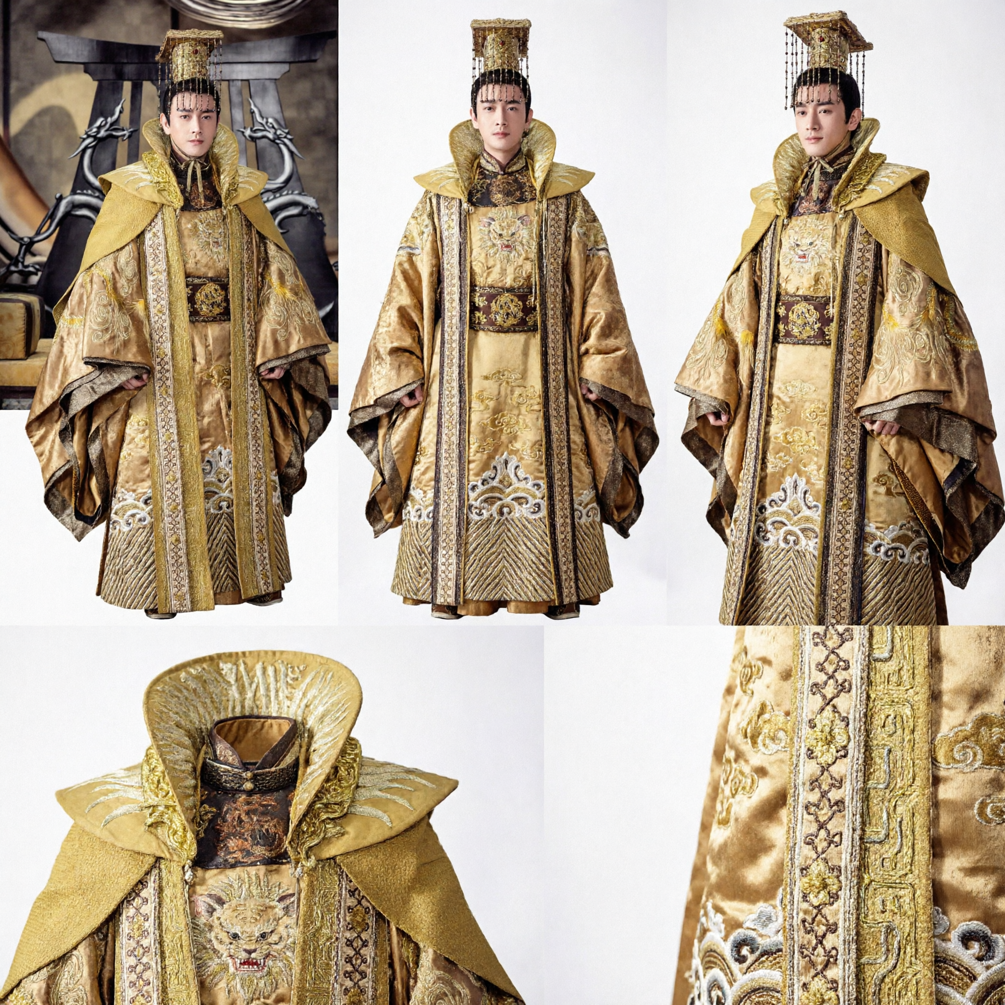 Ancient Chinese Emperor Costume Royal Golden Dragon Robe Traditional Hanfu with Crown for Men Cosplay - Asian Costume