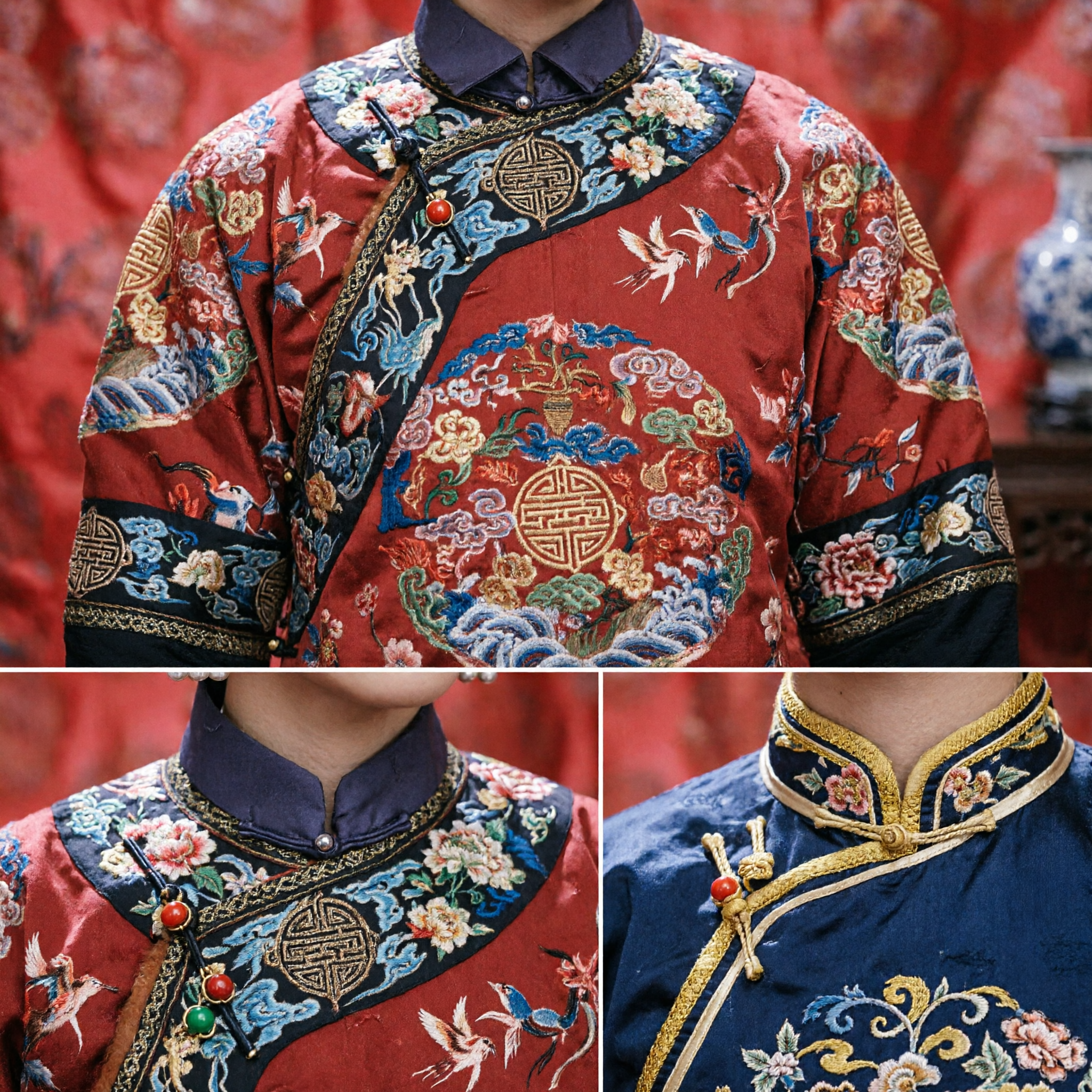 Traditional Chinese Qing Dynasty Empress Costume Red Embroidered Robe with Manchu Headdress for Women Historical Cosplay - Asian Costume