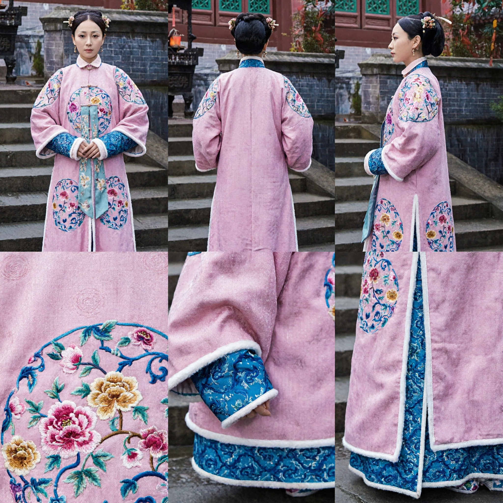 Traditional Chinese Qing Dynasty Princess Costume Pink Manchu Robe Embroidery Historical Cosplay Clothing for Women - Asian Costume