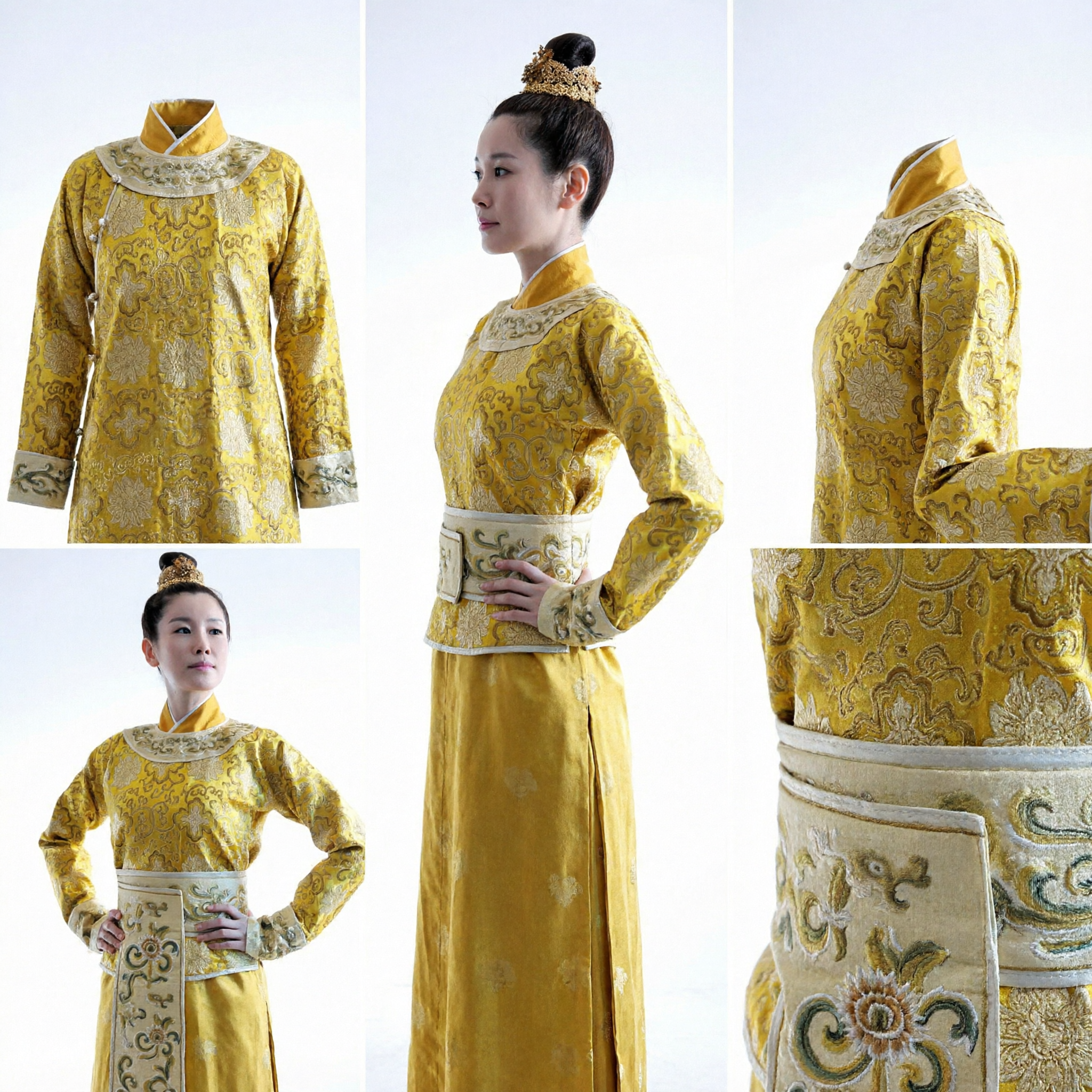 Traditional Chinese Ancient Yellow Brocade Costume Complete Set Empress Queen Hanfu Dress for Women Historical Cosplay - Asian Costume