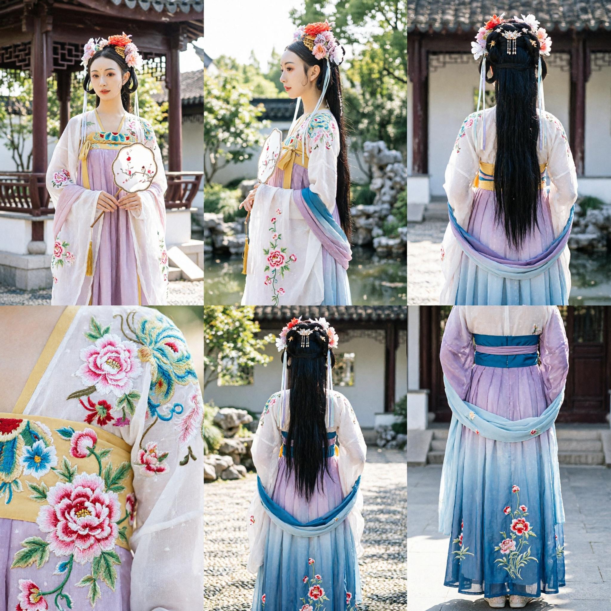 Traditional Chinese Tang Dynasty Hanfu Pink Floral Embroidered Ruqun Dress Ancient Costume for Women Photography - Asian Costume