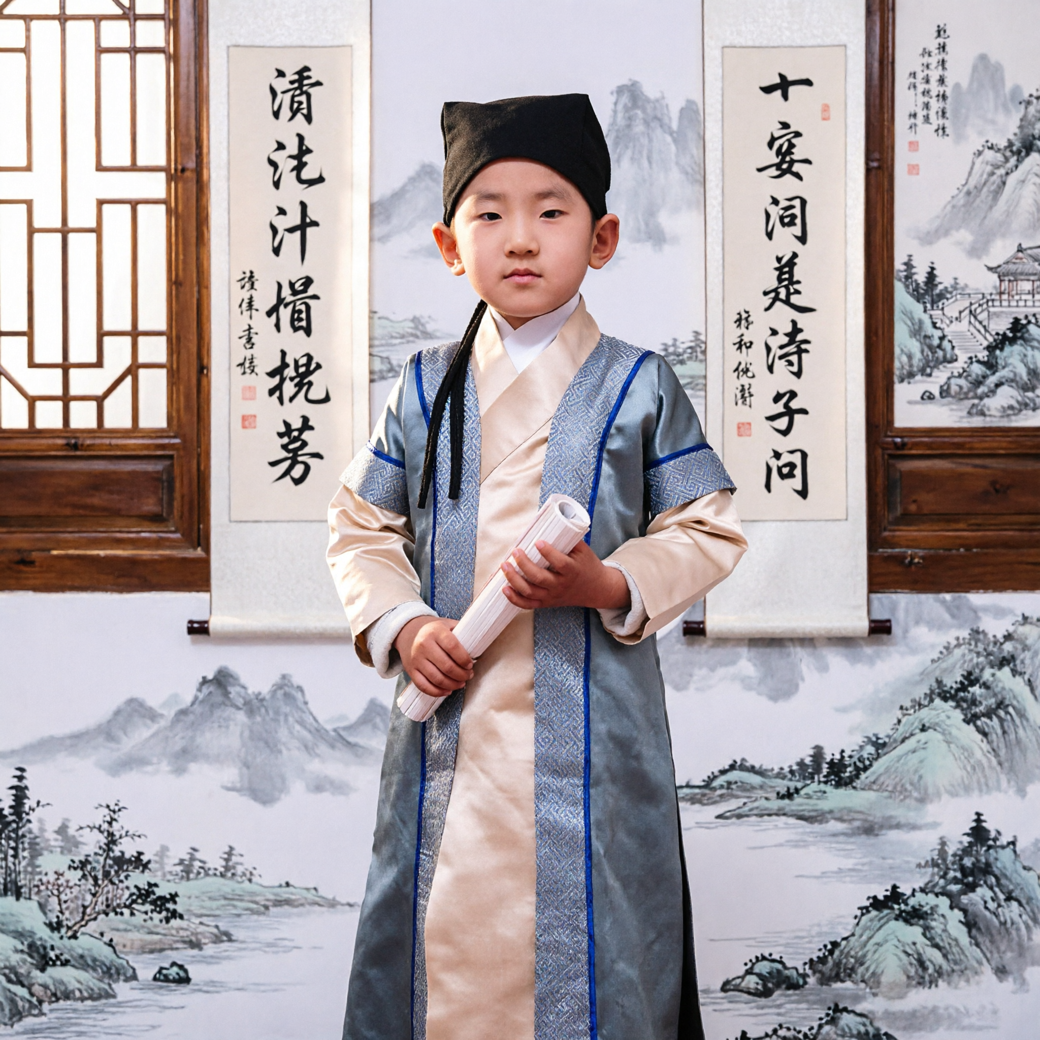 Kids Traditional Chinese Scholar Hanfu Costume Ancient Official Robe for Boys Cultural Performance Clothing Set - Asian Costume