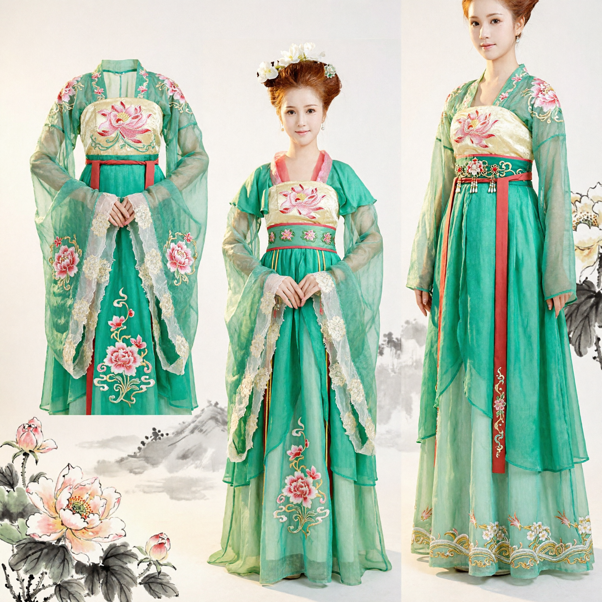 Elegant Green Tang Dynasty Hanfu Traditional Chinese Ancient Costume for Women Cosplay Photography Performance - Asian Costume