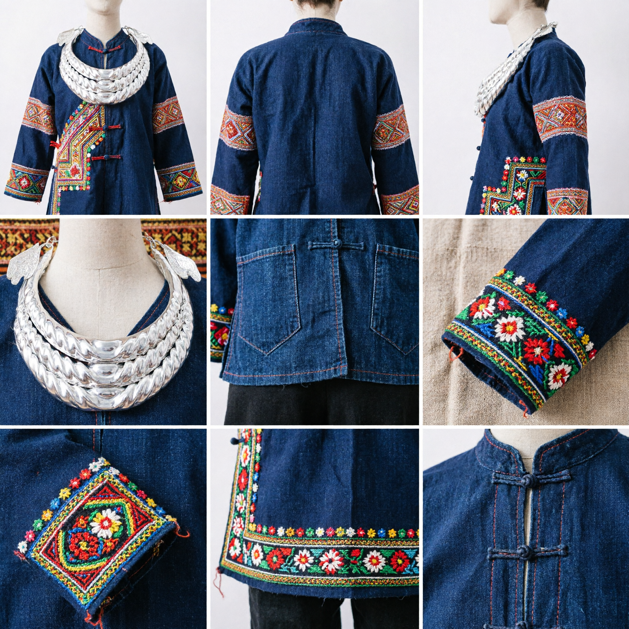 Large Silver Hmong Necklace Traditional Miao Tribal Torque Choker for Women Festival Costume Jewelry - Asian Costume