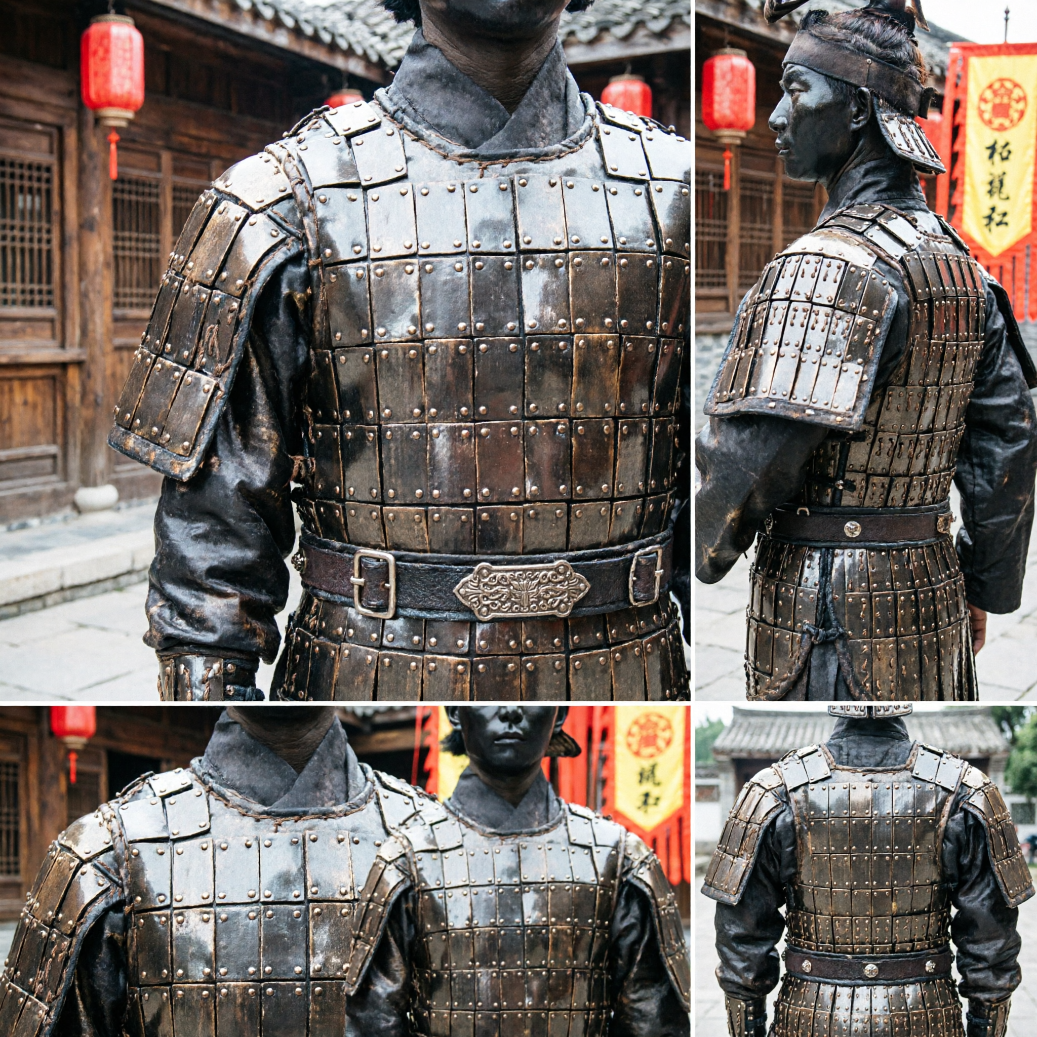 Authentic Qin Dynasty Terracotta Warrior Armor Costume with Lantern for Cultural Festivals and Museum Displays - Asian Costume