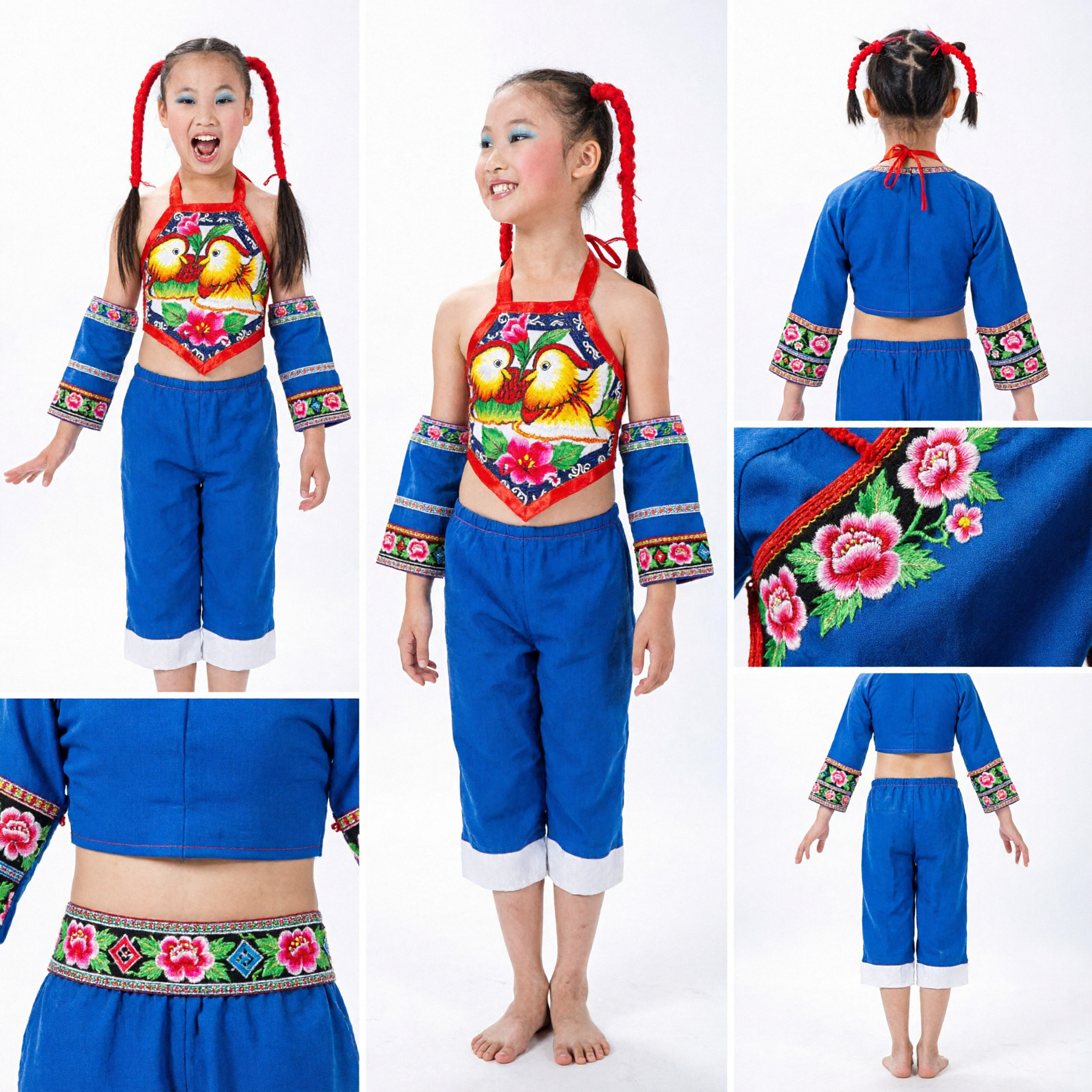 Girls Chinese Folk Dance Costume Kids Traditional Ethnic Stage Performance Wear Competition Outfit - Asian Costume
