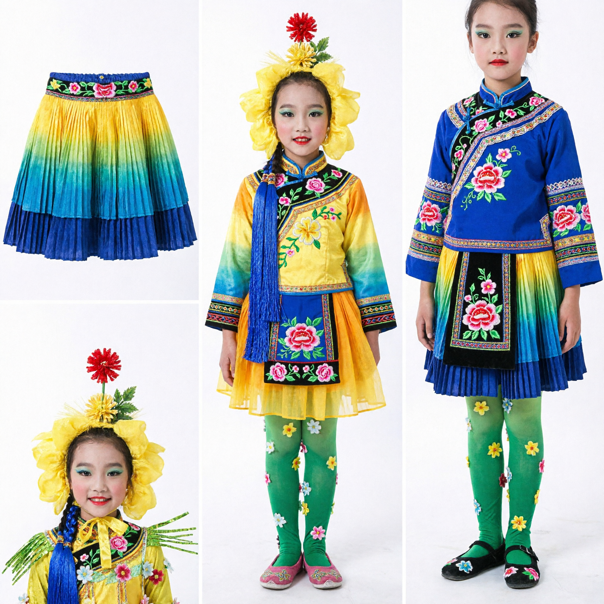 Children's Yellow Sunflower Dance Costume Set with Headpiece for School Harvest Festival Stage Performance - Asian Costume