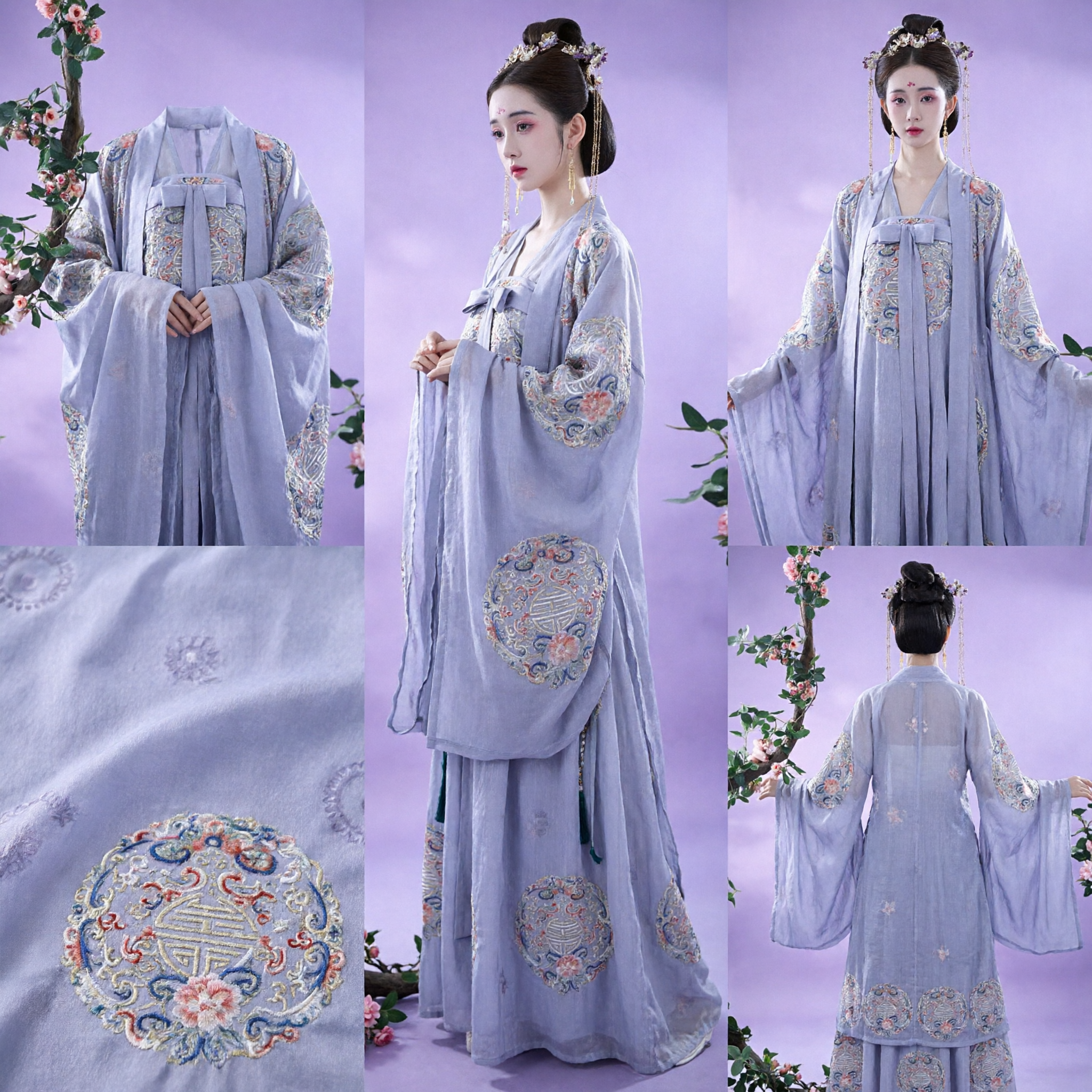 Elegant Light Purple Traditional Chinese Hanfu Ancient Princess Embroidered Fairy Costume Dress for Women - Asian Costume