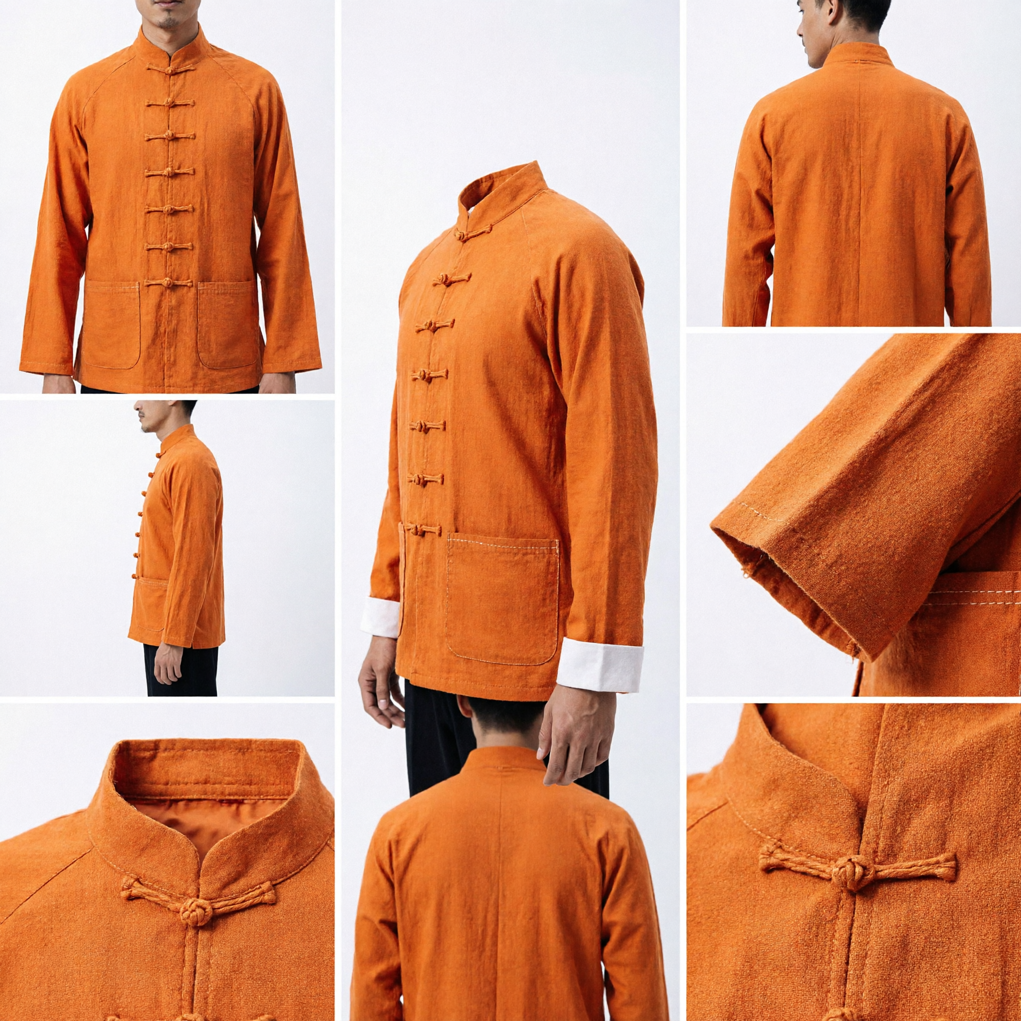 Men's Traditional Chinese Orange Tang Suit Long Sleeve Kung Fu Tai Chi Martial Arts Uniform Jacket - Asian Costume