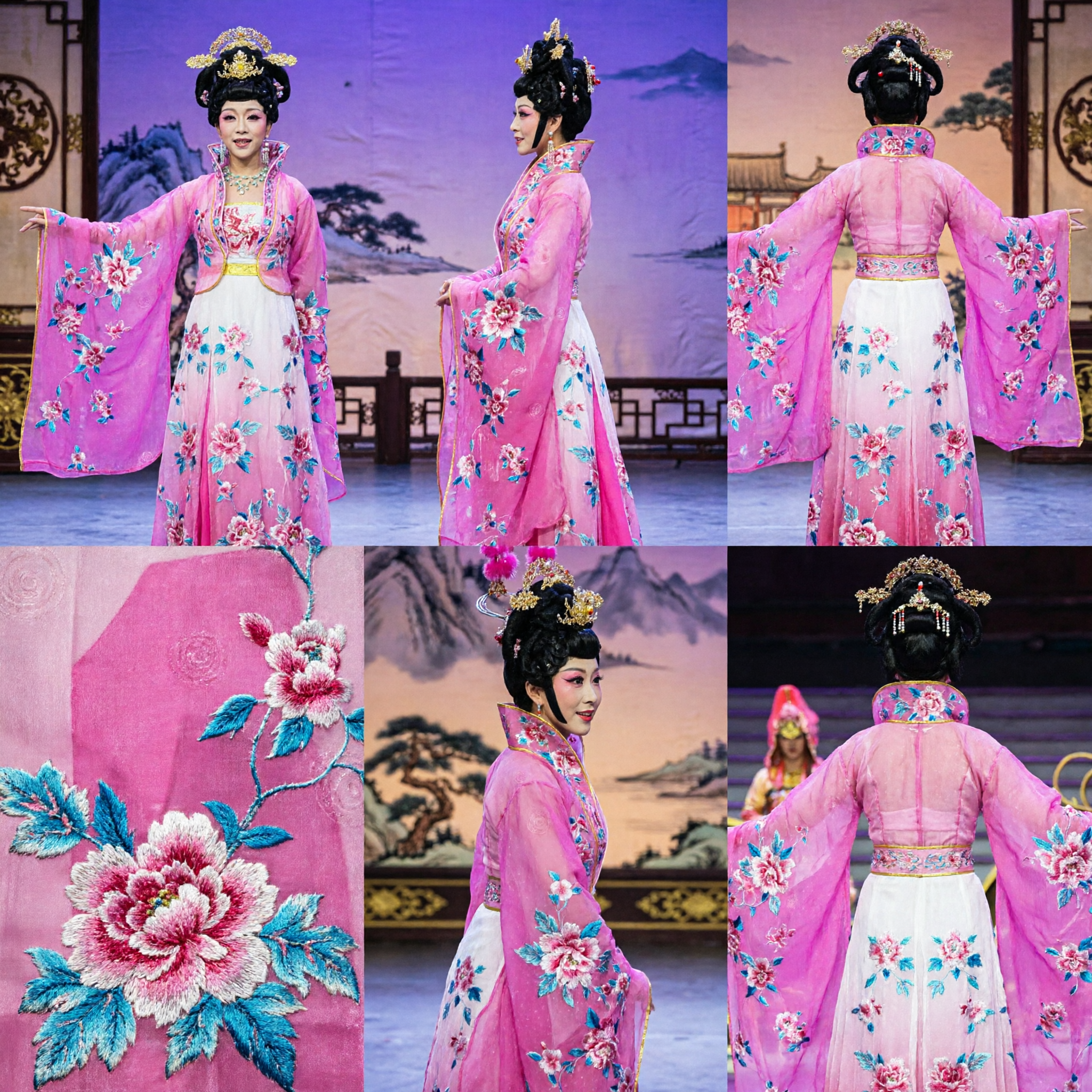 Traditional Chinese Opera Costume Pink Floral Tang Dynasty Hanfu Dress Stage Performance Outfit for Women - Asian Costume