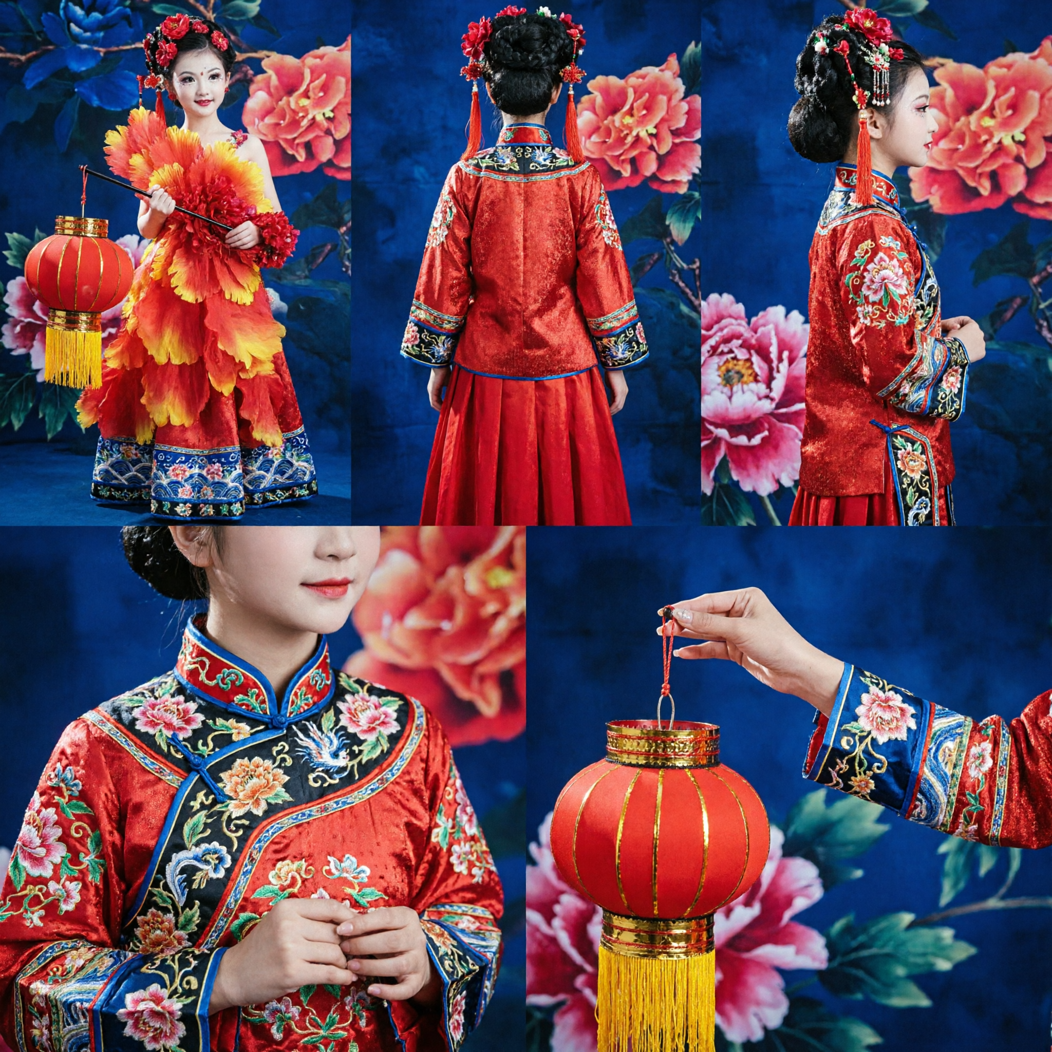 Traditional Chinese New Year Flower Petal Dance Costume Red Lantern Stage Performance Dress for Girls - Asian Costume