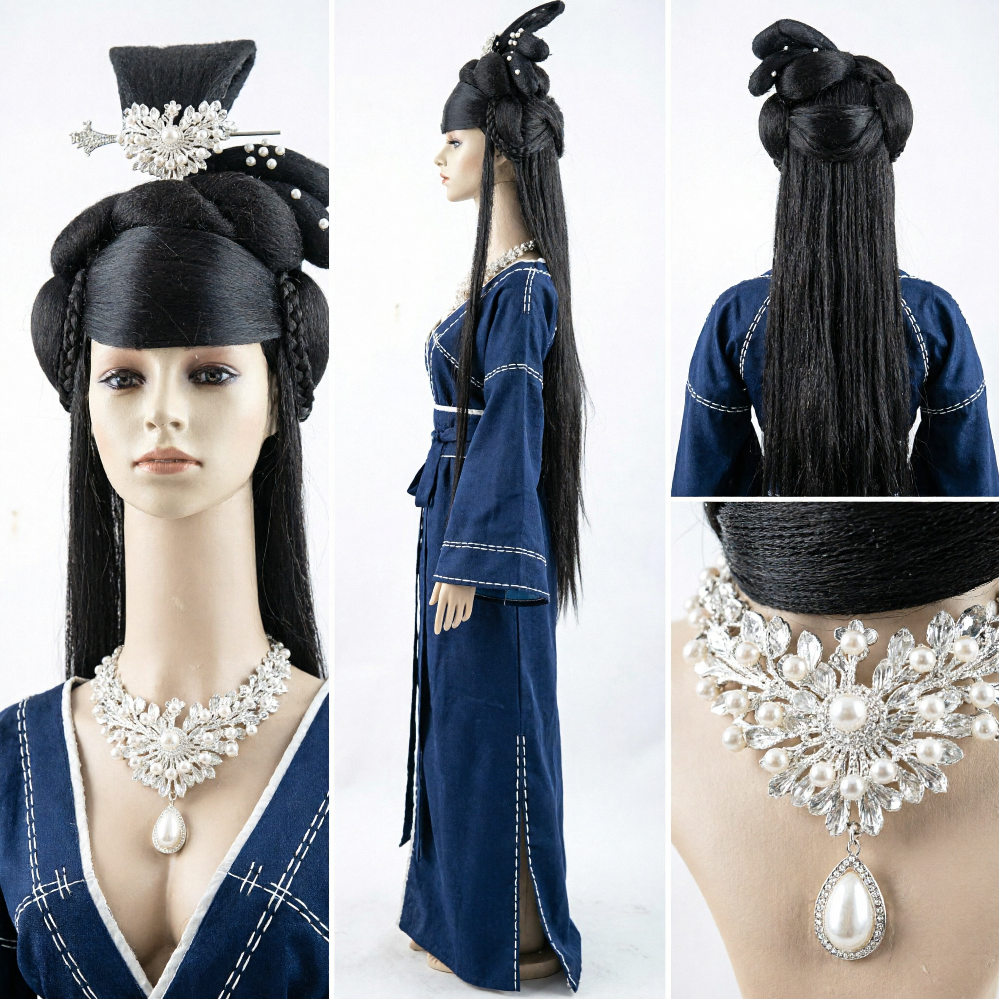 Chinese Ancient Style Wig Black Braided Updo Hairpiece Traditional Hanfu Cosplay Costume for Women - Asian Costume