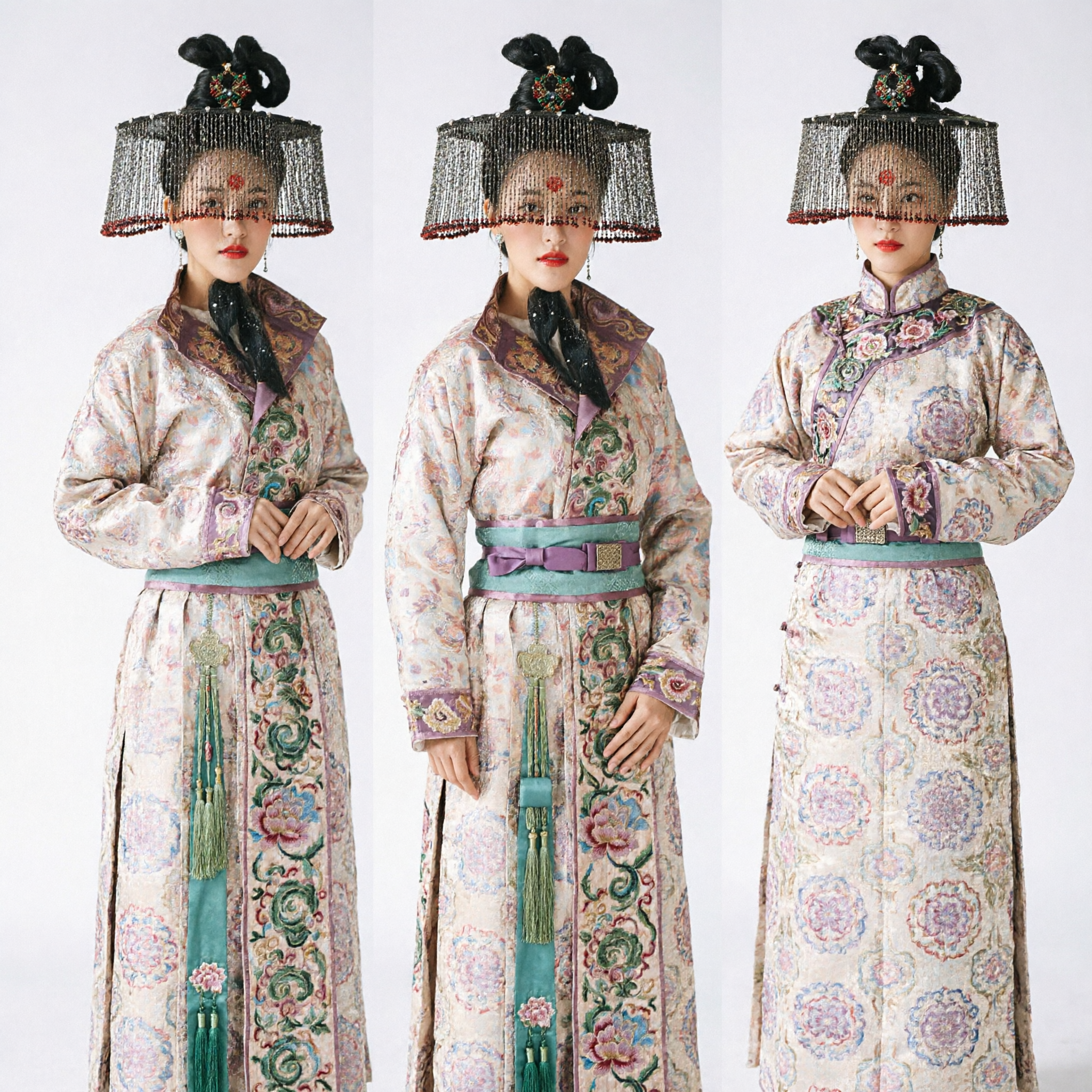 Women's Ancient Chinese Tang Dynasty Empress Hanfu Costume Set with Elaborate Beaded Veil Headpiece for Cosplay - Asian Costume