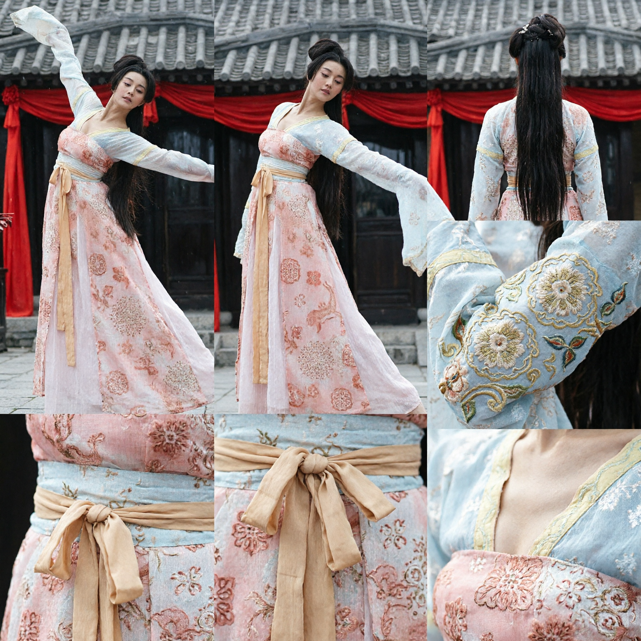 Traditional Chinese Tang Dynasty Hanfu Dress Women Ancient Costume Pink Floral Ruqun for Dance Performance - Asian Costume