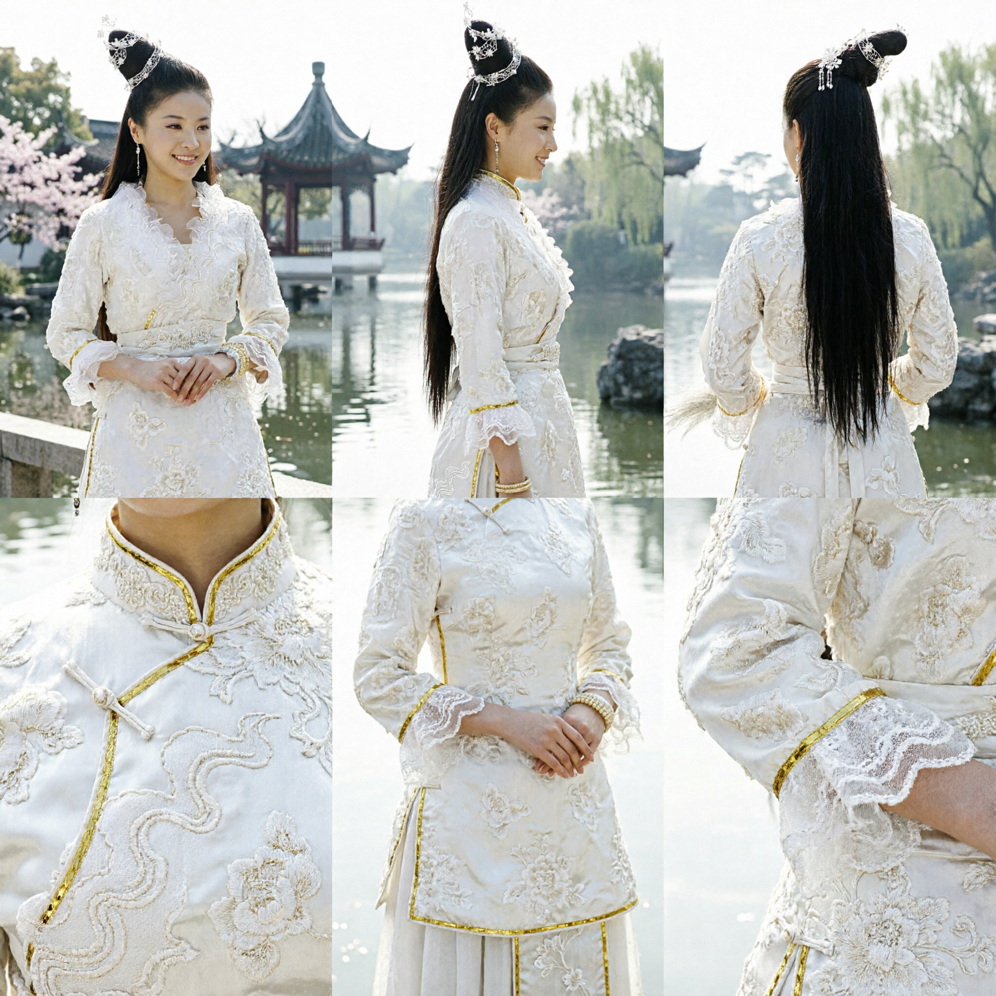 Elegant White Ancient Chinese Fairy Costume Hanfu Dress Set with Silver Hairpiece and Fan for Women Cosplay - Asian Costume