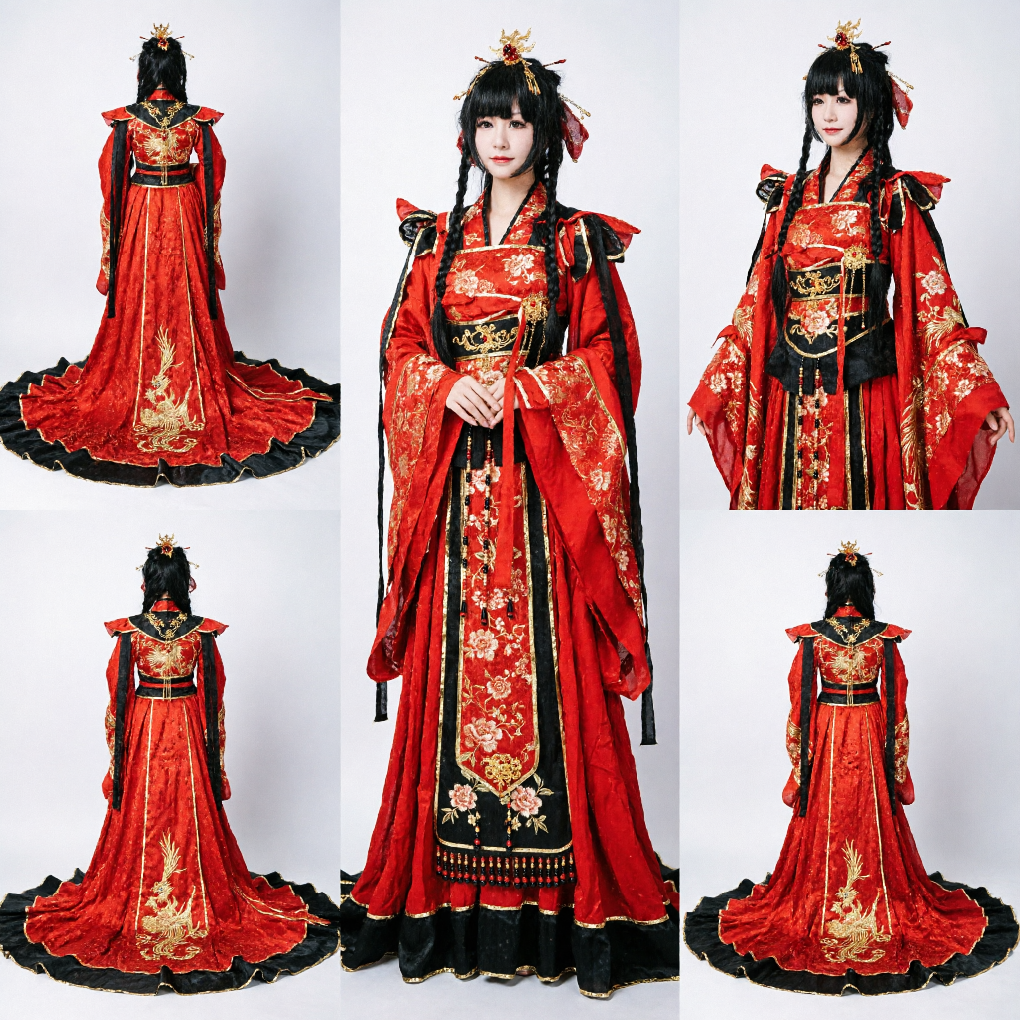 Exquisite Red Traditional Chinese Wedding Dress Hanfu Ancient Costume Gold Embroidery Gown for Women Cosplay - Asian Costume