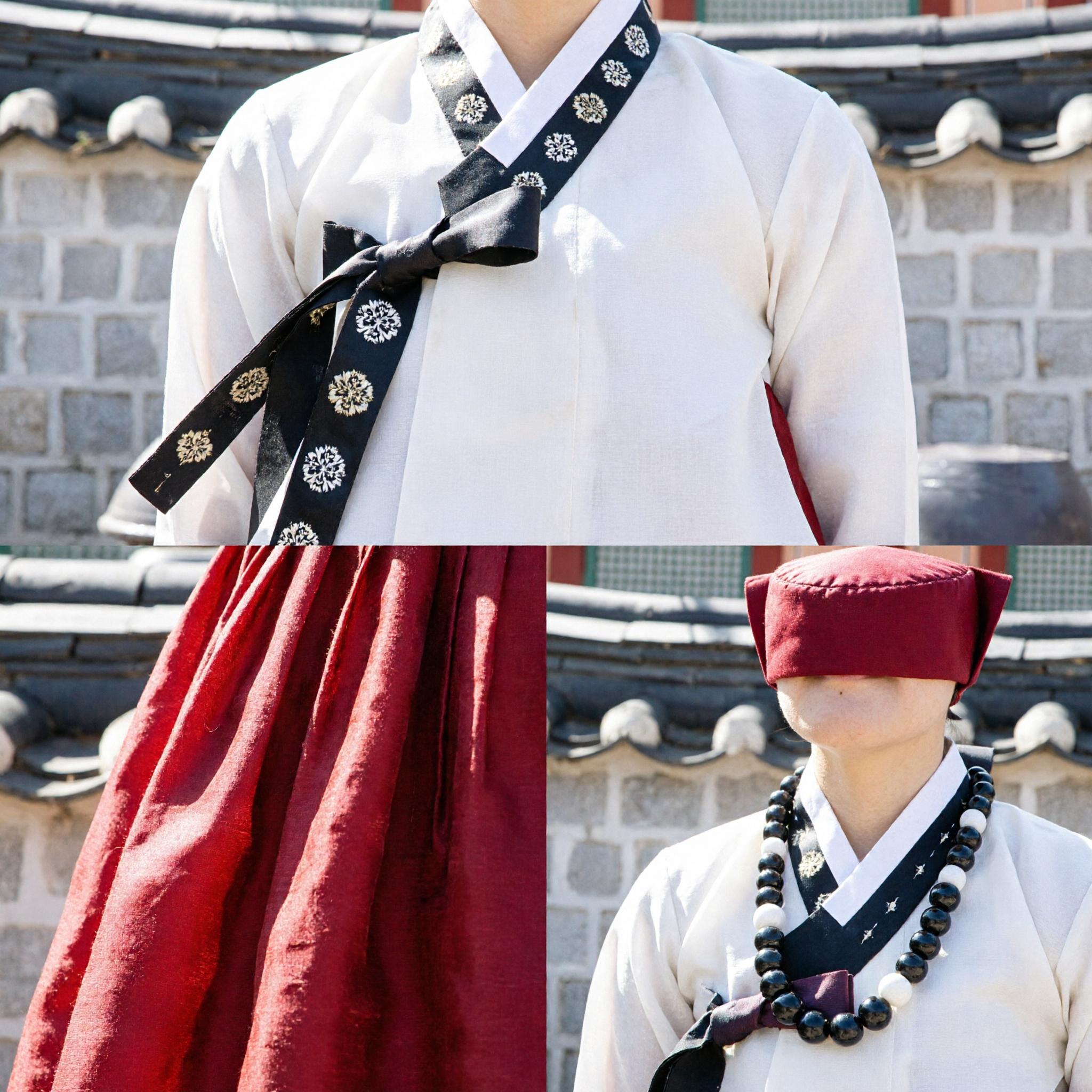 Traditional Korean Hanbok for Women Red Chima and White Jeogori Palace Style Dress for Wedding Ceremony - Asian Costume