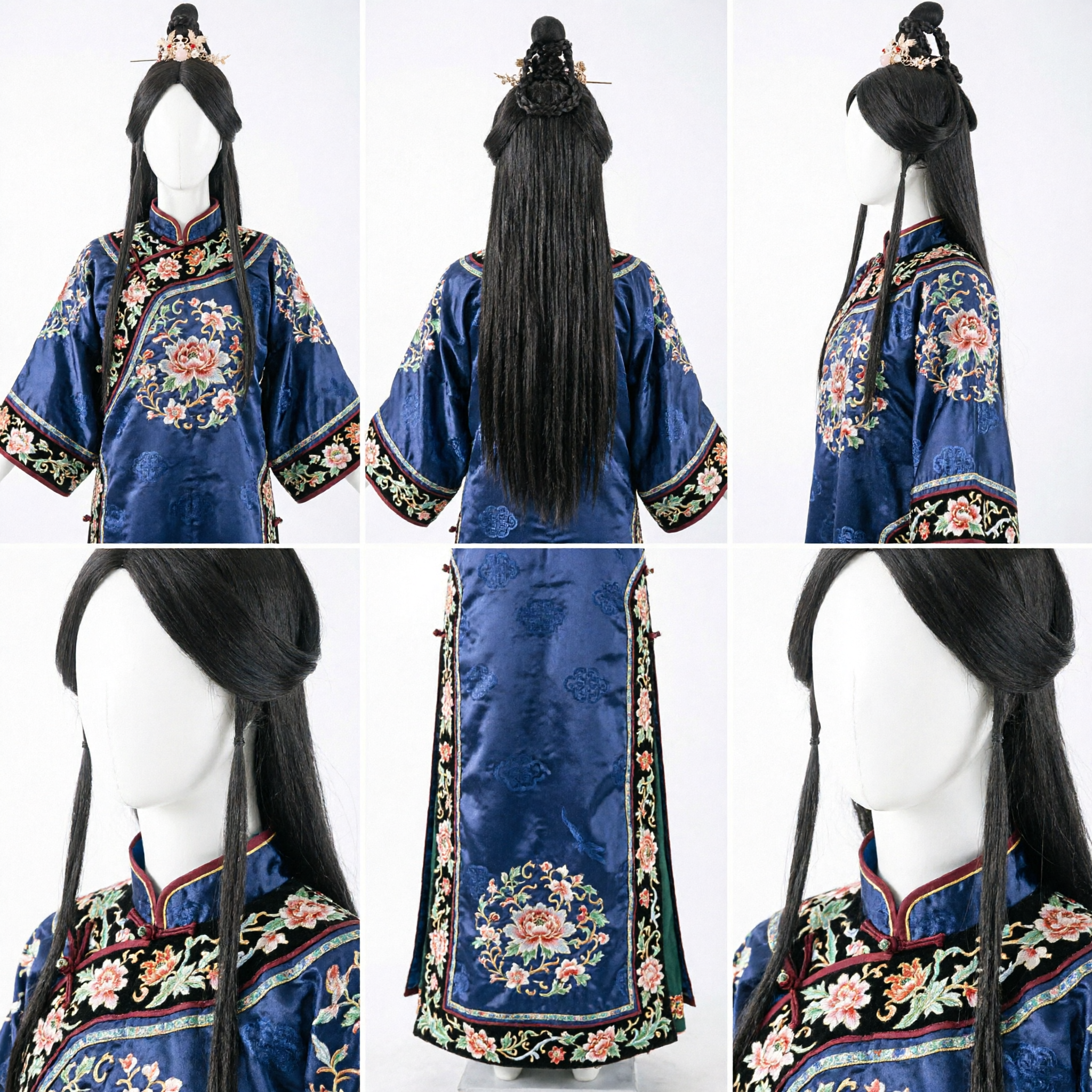 Ancient Chinese Princess Wig with Gold Floral Hairpin for Hanfu Cosplay and Traditional Stage Performance - Asian Costume