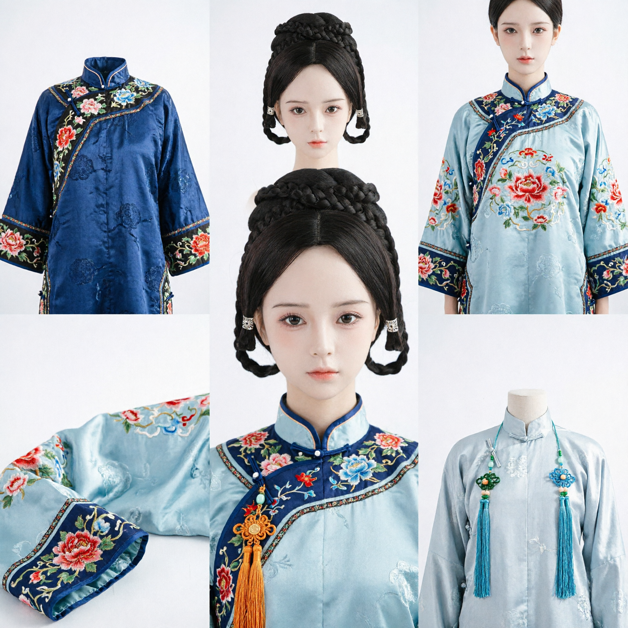 Traditional Chinese Ancient Style Black Braided Wig Hanfu Hairpiece with Silver Accessories for Women Cosplay - Asian Costume