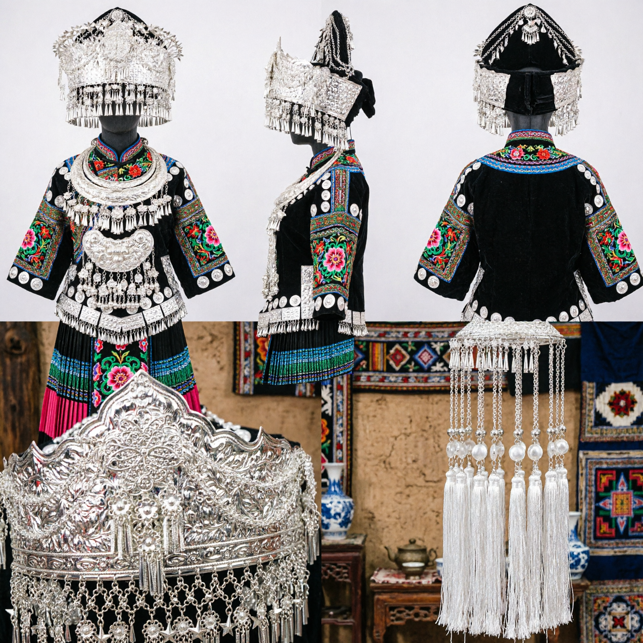 Traditional Chinese Miao Silver Headdress for Women Hmong Bride Crown Ethnic Minority Wedding Festival Dance Jewelry - Asian Costume