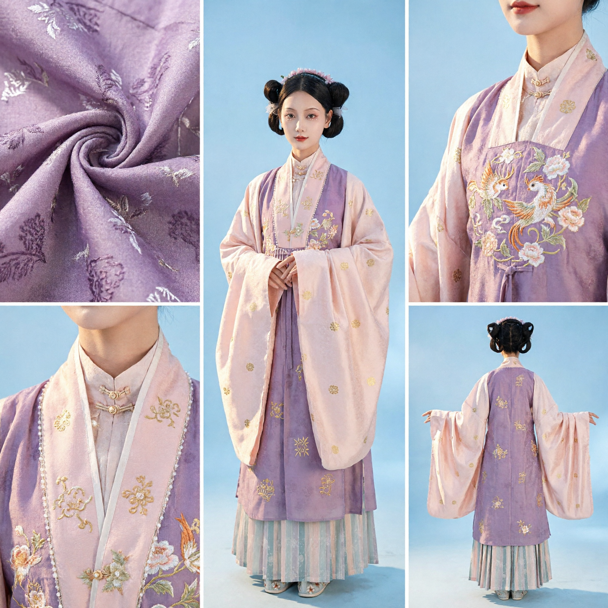 Traditional Chinese Hanfu Purple and Pink Embroidered Costume Ancient Ming Dynasty Style Clothing for Women - Asian Costume