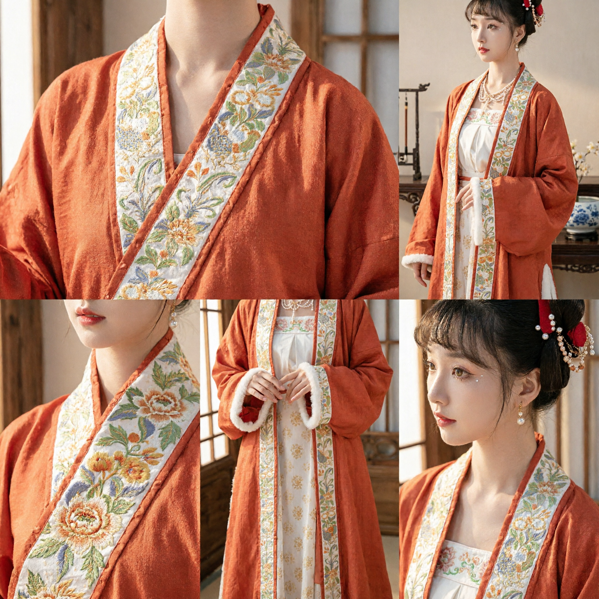 Traditional Chinese Hanfu Song Dynasty Style Winter Embroidered Floral Robe Ancient Costume for Women - Asian Costume