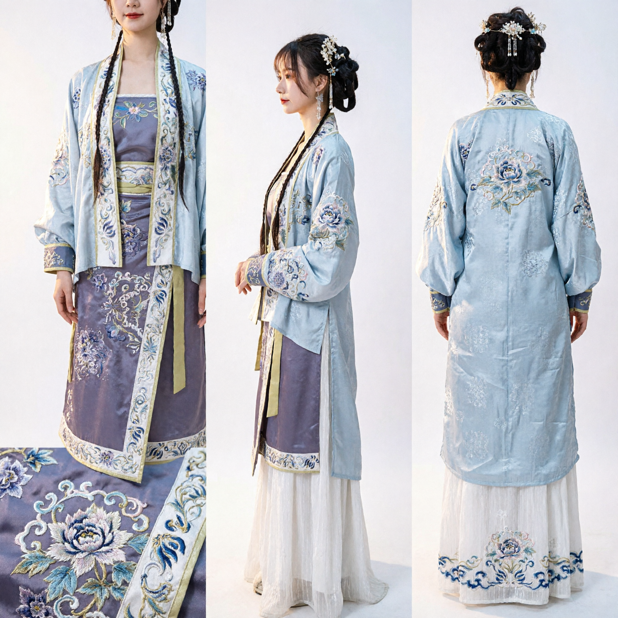 Elegant Traditional Chinese Hanfu Costume for Women Ancient Song Dynasty Embroidered Robe and Skirt Set for Photography - Asian Costume