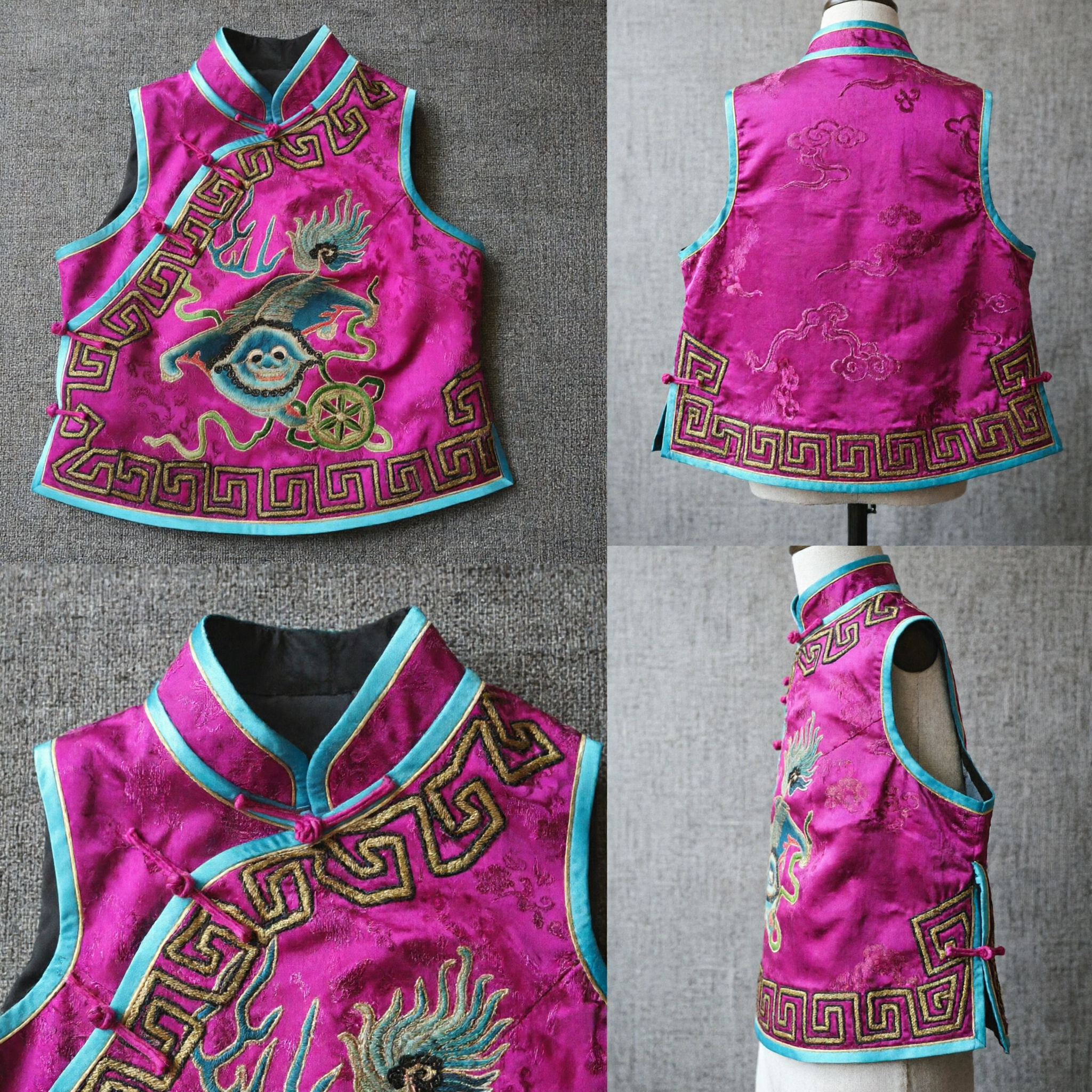 Traditional Chinese Magenta Silk Brocade Vest Women's Crane Embroidery Mandarin Collar Tang Suit for Lunar New Year - Asian Costume