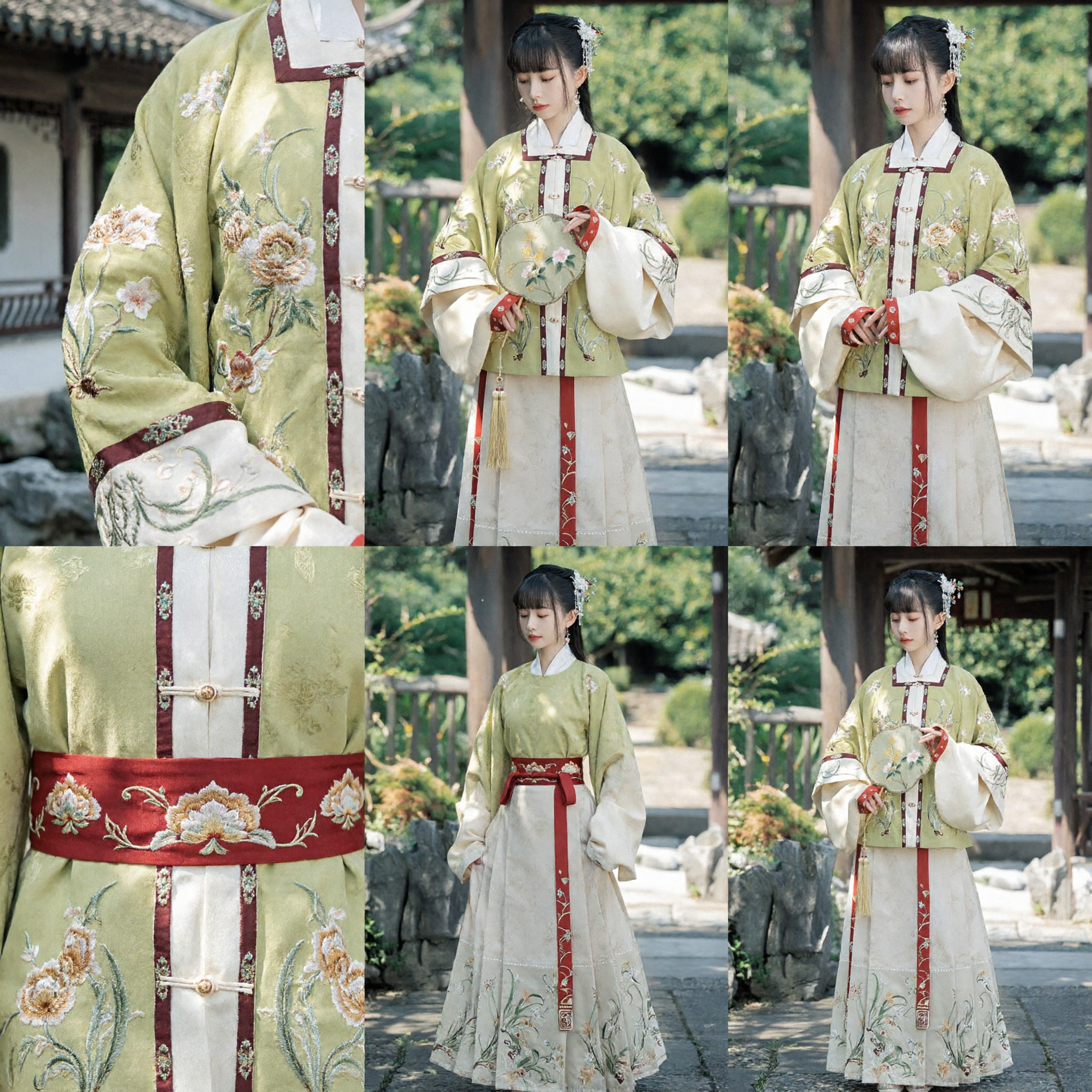 Elegant Green Ming Dynasty Hanfu Set Traditional Chinese Embroidered Jacket and Skirt Costume for Women - Asian Costume
