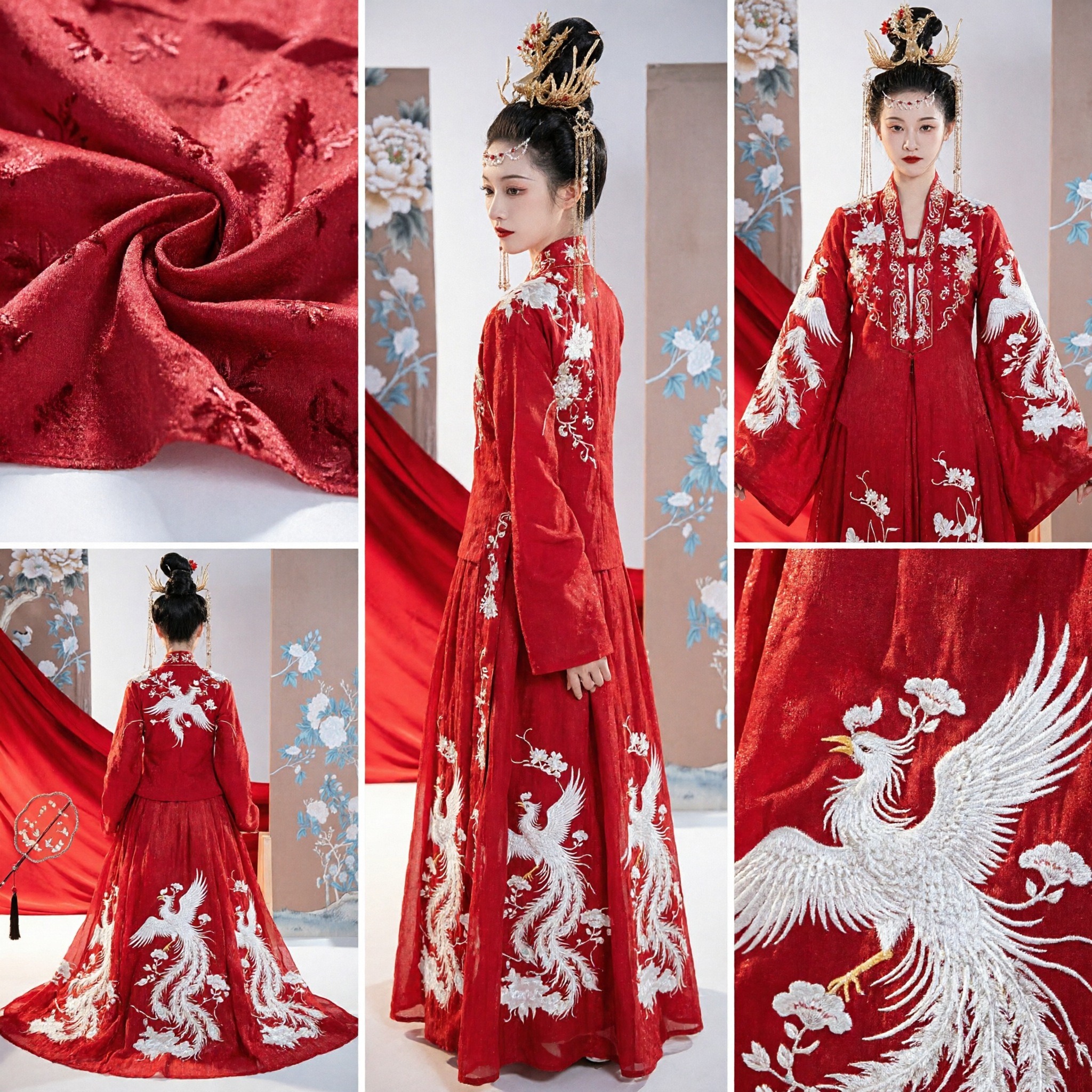 Traditional Chinese Wedding Dress Red Hanfu Bride Costume Ancient Phoenix Embroidery Gown for Women - Asian Costume