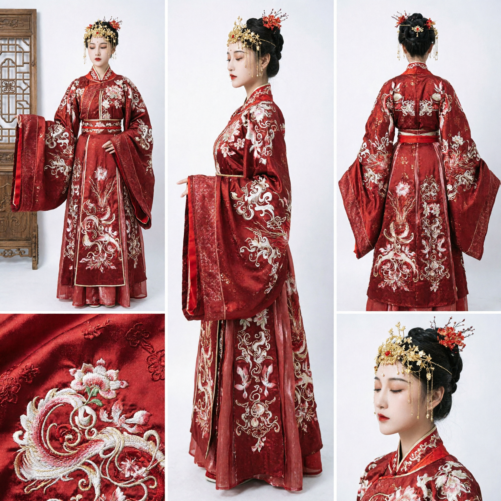 Exquisite Chinese Traditional Red Hanfu Wedding Dress for Women Ancient Ming Dynasty Embroidery Costume - Asian Costume