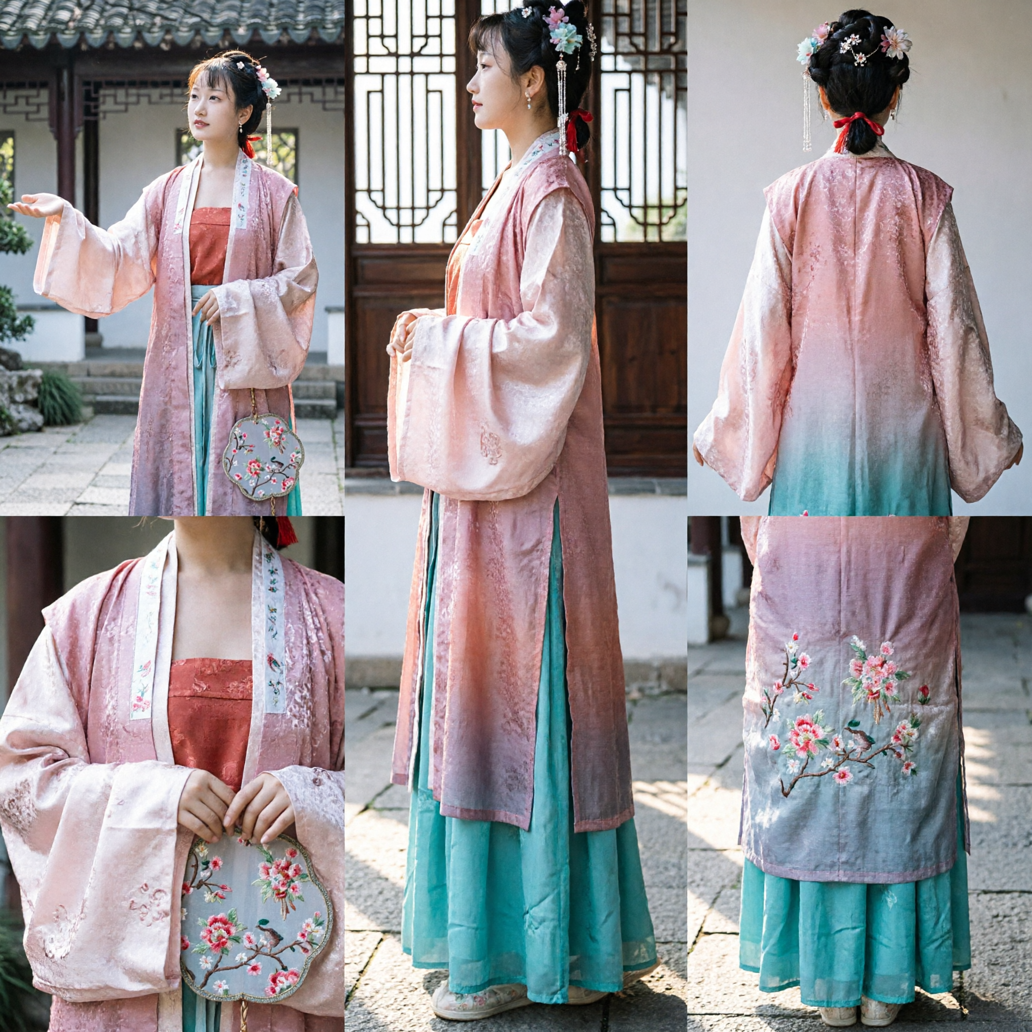 Traditional Chinese Hanfu Costume Song Dynasty Pink Embroidered Beizi Robe Ancient Princess Dress for Women Cosplay Photography - Asian Costume