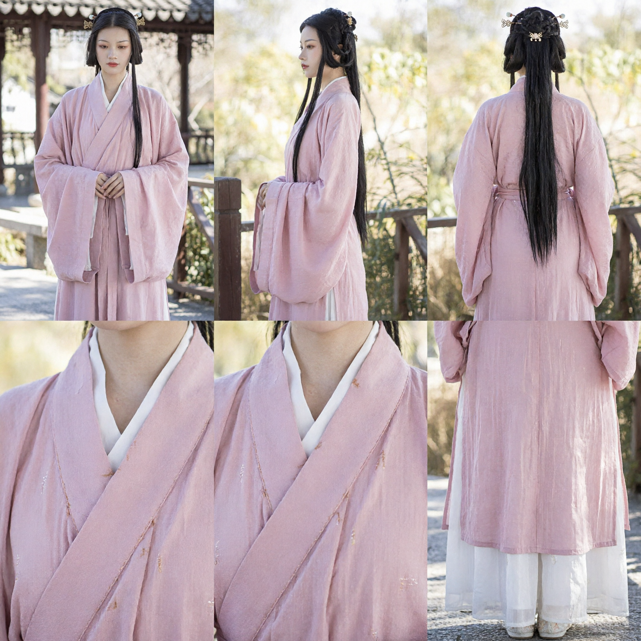 Elegant Pink Traditional Chinese Hanfu Ancient Costume Wide Sleeve Robe for Women Historical Photography and Cosplay - Asian Costume