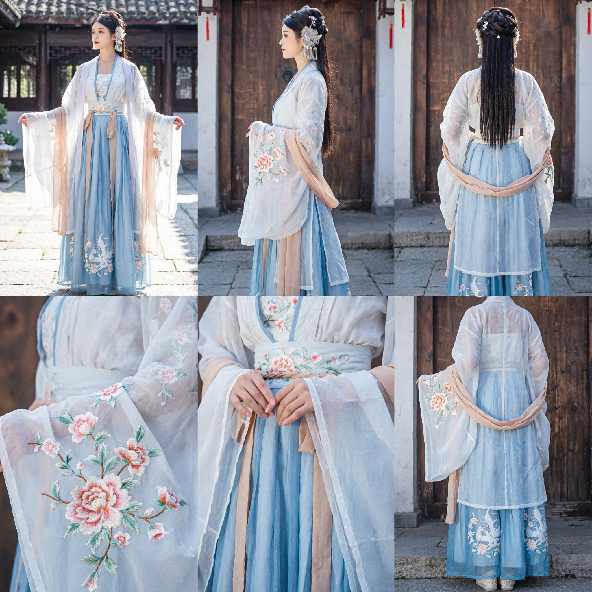 Ancient Chinese Hanfu Blue Embroidered Fairy Dress Traditional Costume for Women Cosplay Photography - Asian Costume