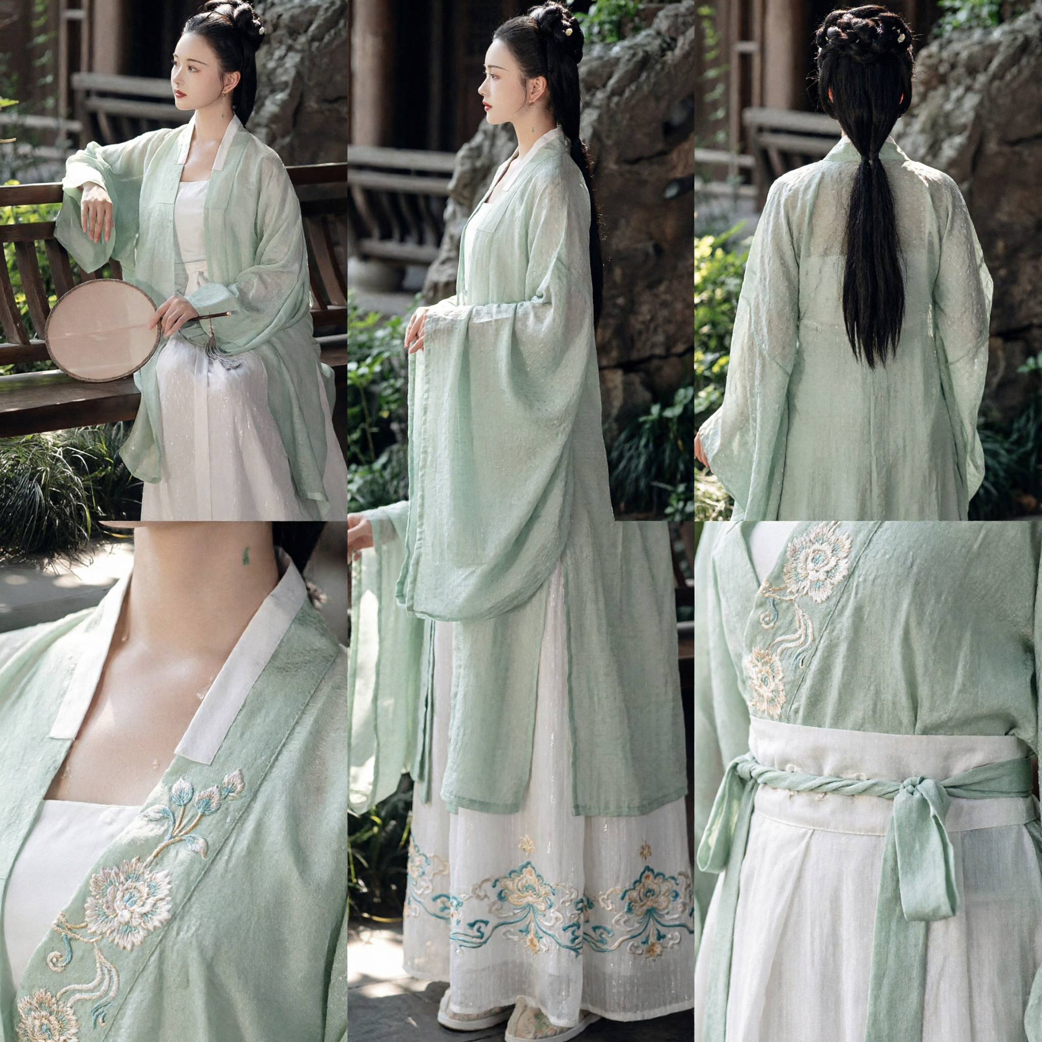 Traditional Chinese Hanfu Green Sheer Outer Robe Ancient Fairy Costume for Women Photography and Cosplay - Asian Costume