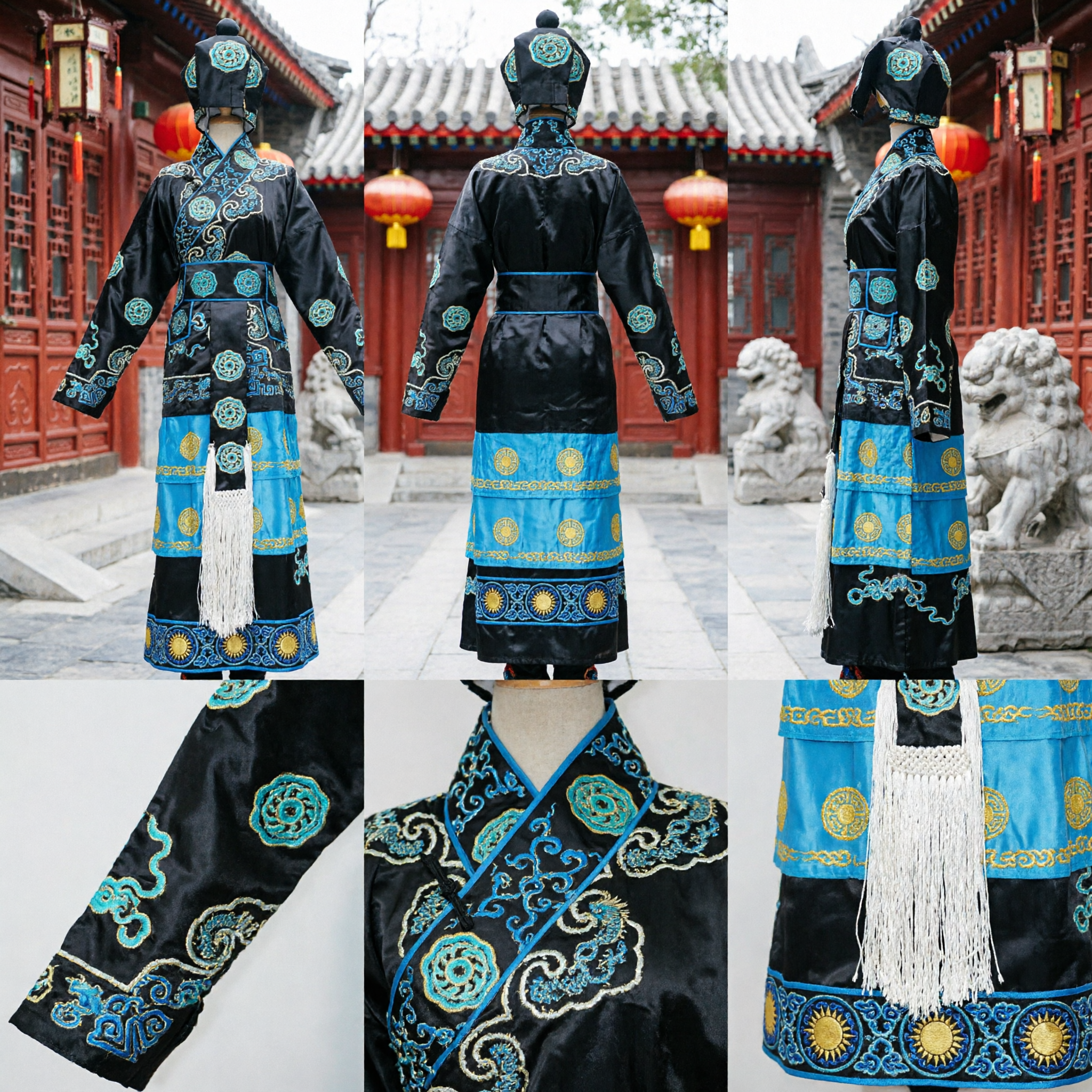 Men's Traditional Chinese Peking Opera Costume Black Ancient Official Robe with Hat for Stage Performance - Asian Costume