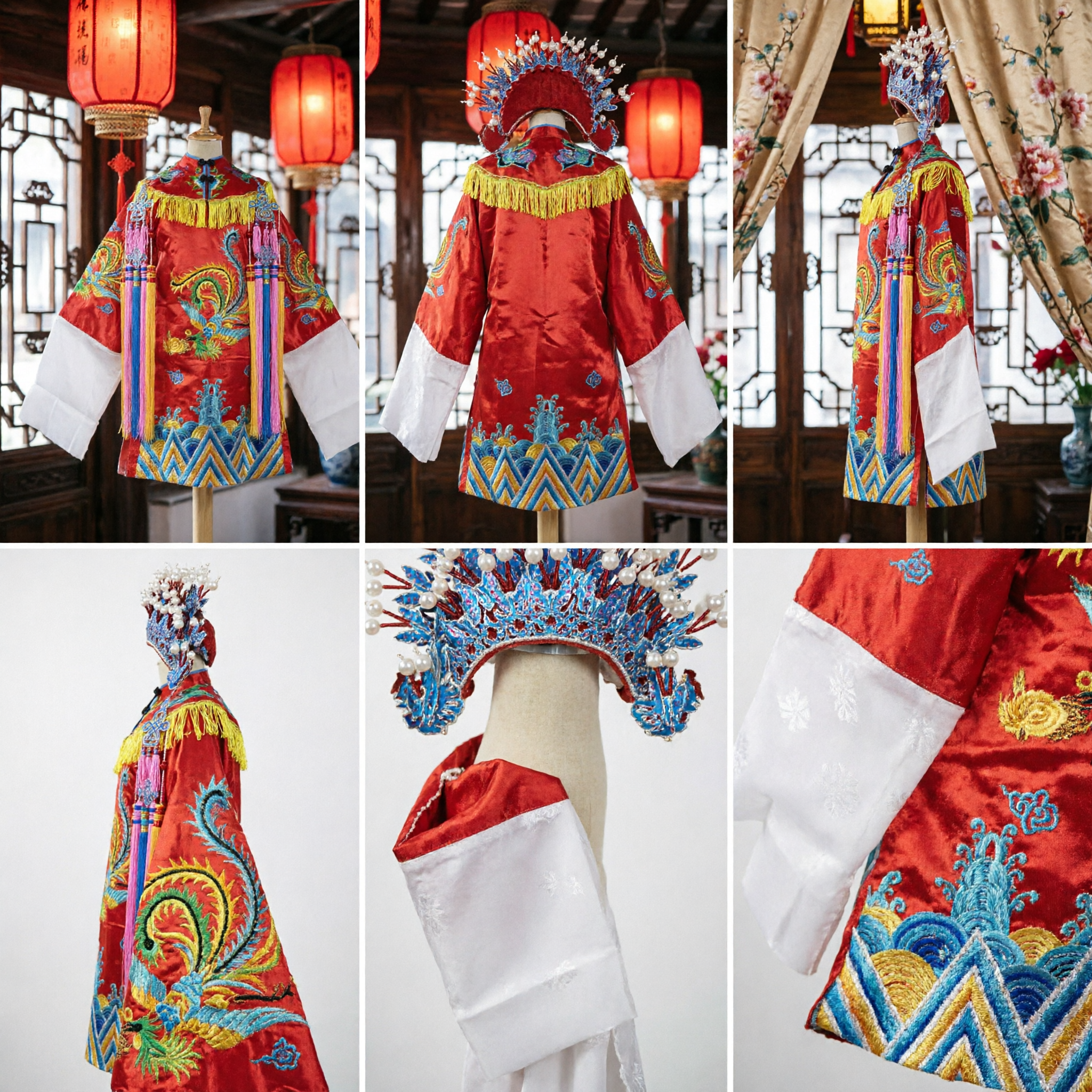 Traditional Chinese Peking Opera Costume Red Phoenix Embroidery Robe Female General Outfit with Headdress - Asian Costume