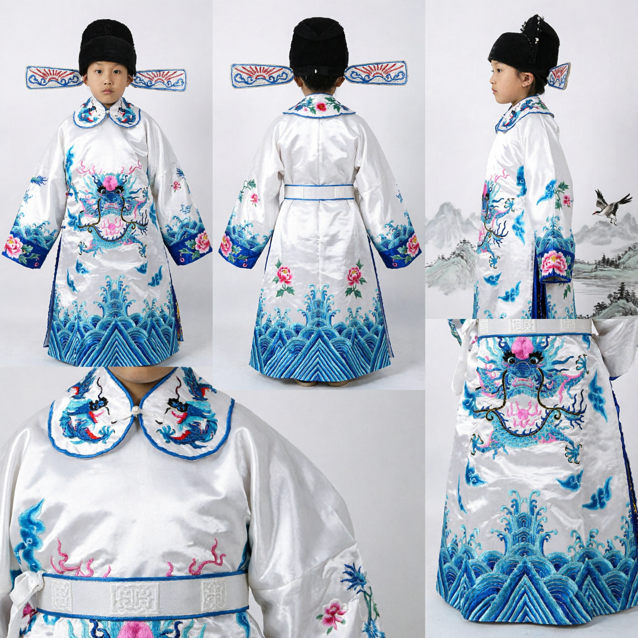 Kids Traditional Chinese Ancient Official Costume Boys Dragon Robe Hanfu for Halloween Stage Performance - Asian Costume