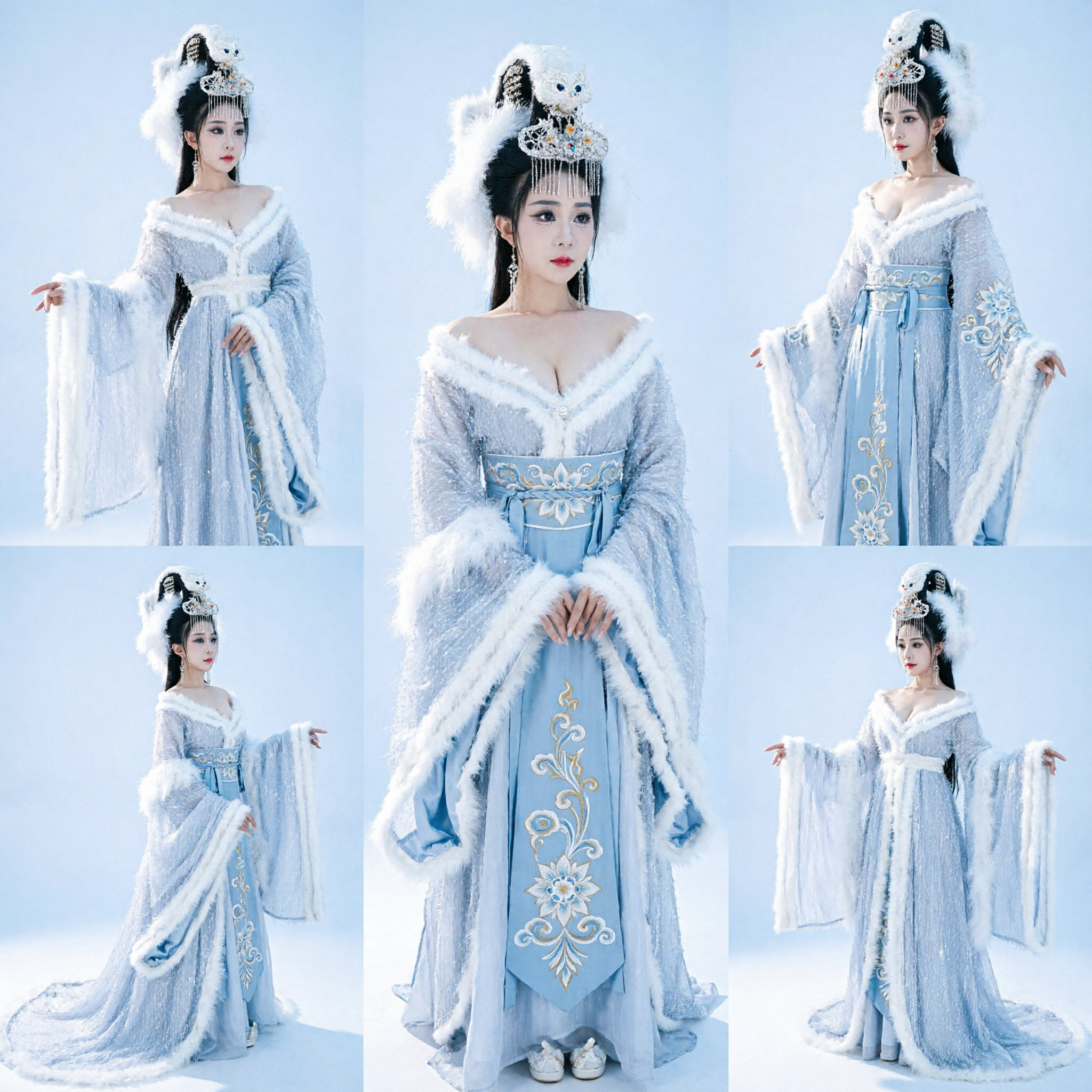 White Snow Fox Spirit Chinese Hanfu Cosplay Costume with Fur Trim Ancient Fairy Dress for Women - Asian Costume