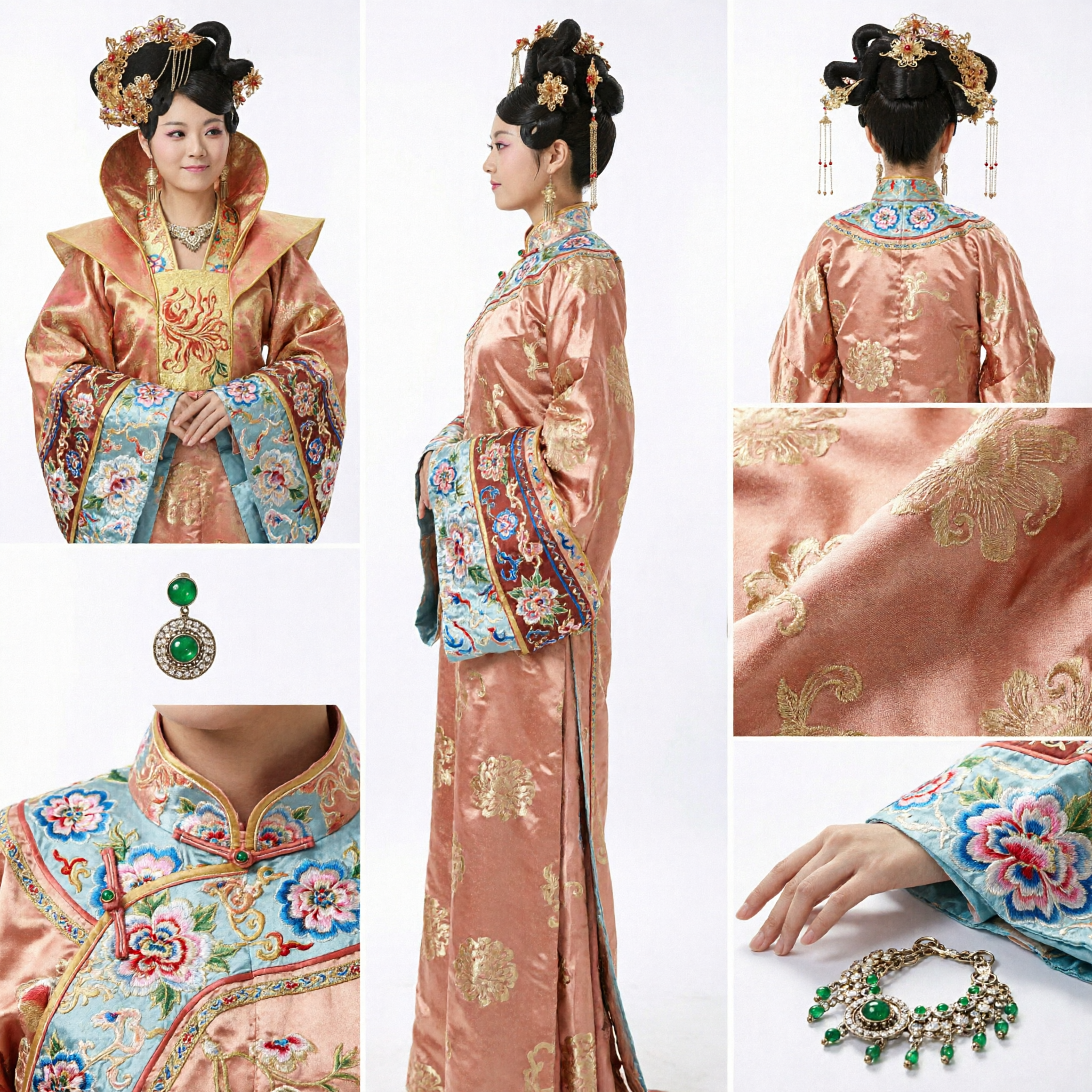 Ancient Chinese Traditional Empress Headdress Gold Hair Accessories Set for Hanfu Costume Wedding Performance - Asian Costume