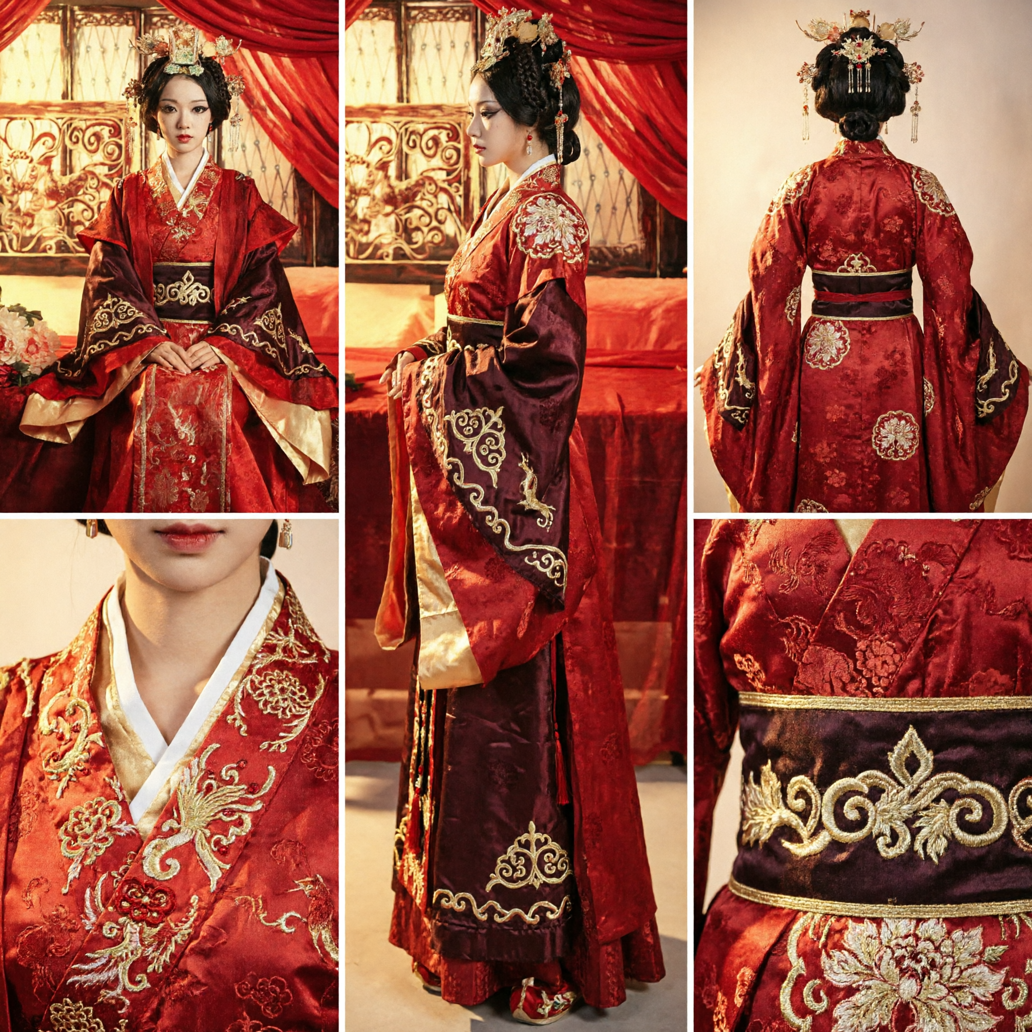 Women's Traditional Chinese Red Hanfu Wedding Dress Ancient Palace Costume with Gold Embroidery and Wide Sleeves - Asian Costume