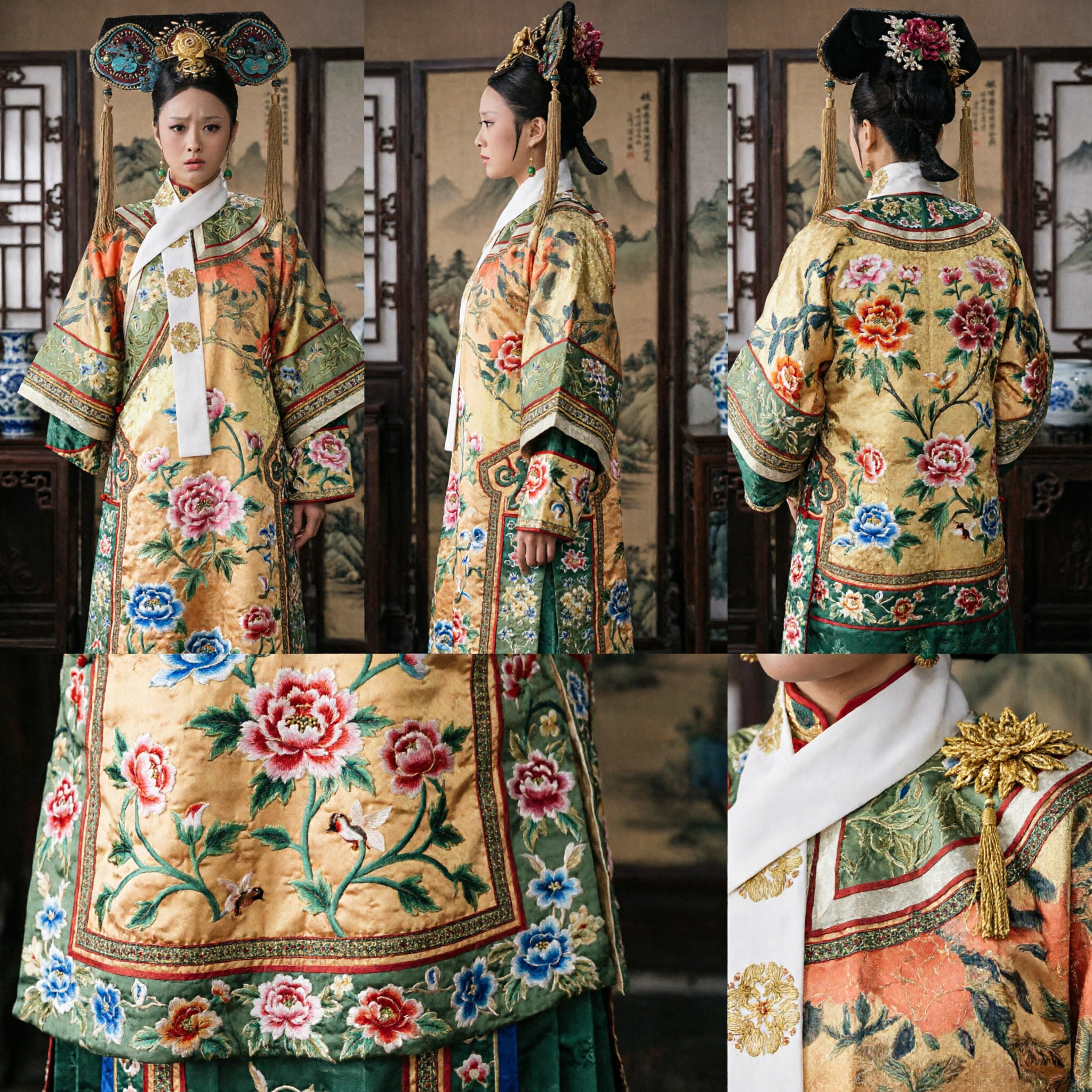Chinese Qing Dynasty Consort Hua Costume Traditional Embroidered Robe and Headdress for Women Cosplay - Asian Costume