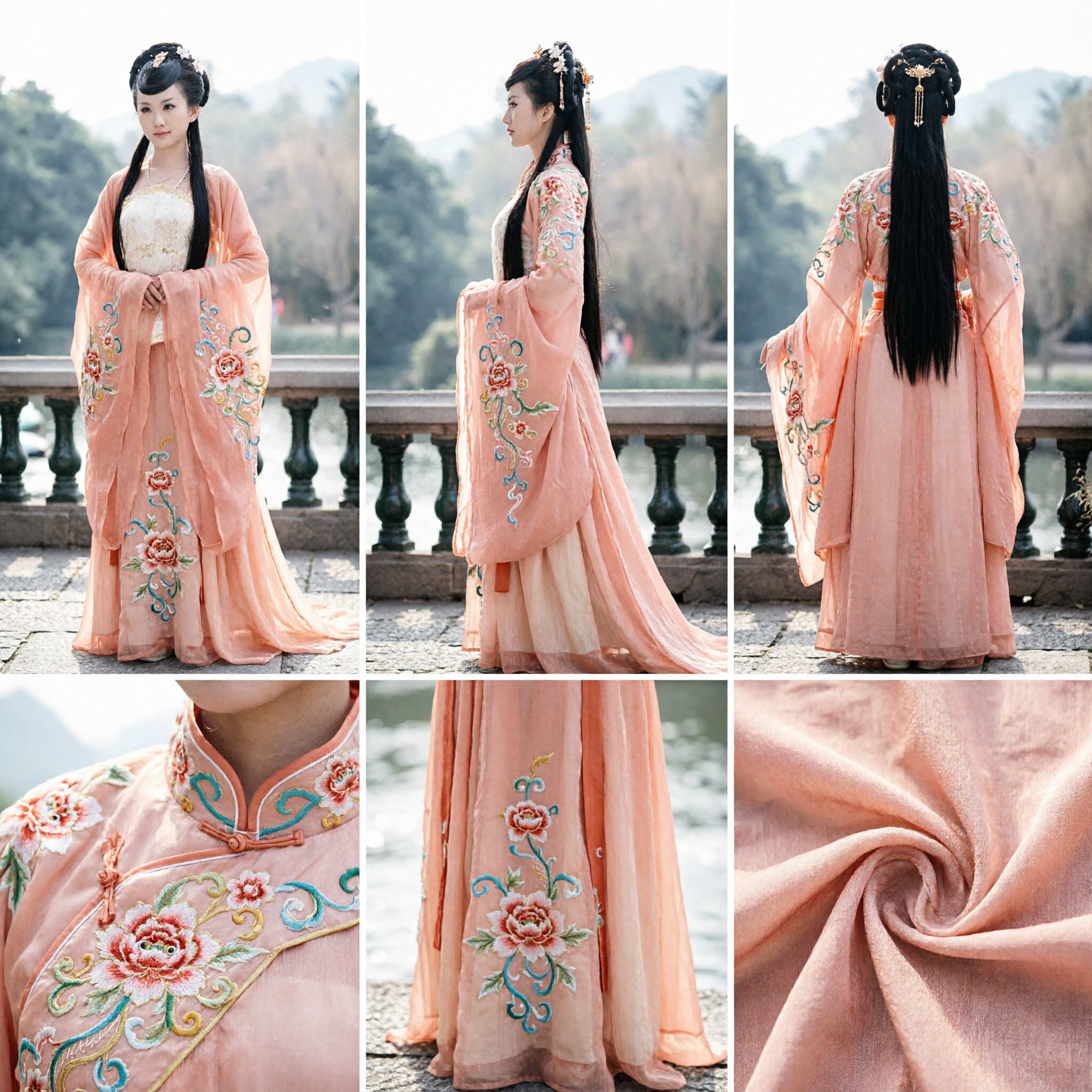 Women's Peach Traditional Chinese Hanfu Tang Dynasty Ancient Costume Wide Sleeve Dress for Performance - Asian Costume