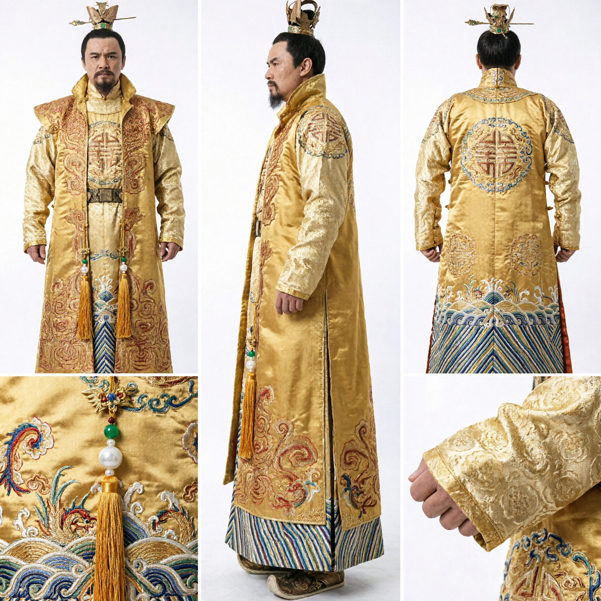 Ancient Chinese Emperor Hanfu Costume Men's Golden Royal Robe Historical Drama Cosplay King Stage Performance Outfit - Asian Costume