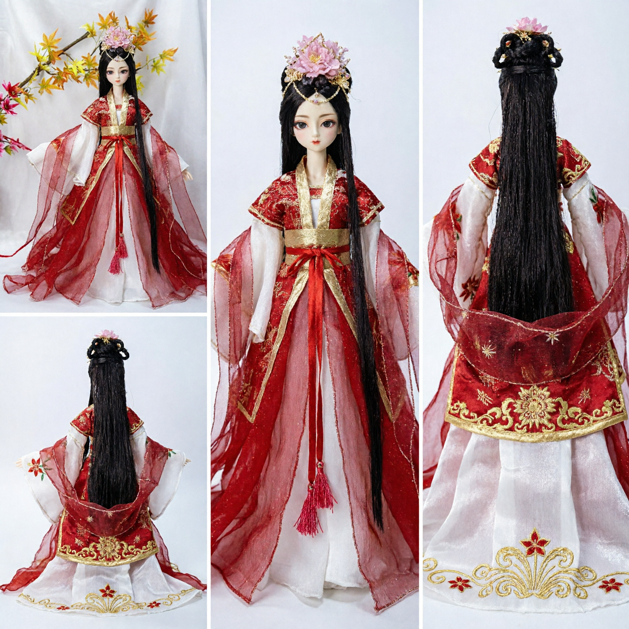 Traditional Chinese Hanfu Doll Red Tang Dynasty Wedding Bride Costume Ancient Figure Toy Gift for Girls - Asian Costume