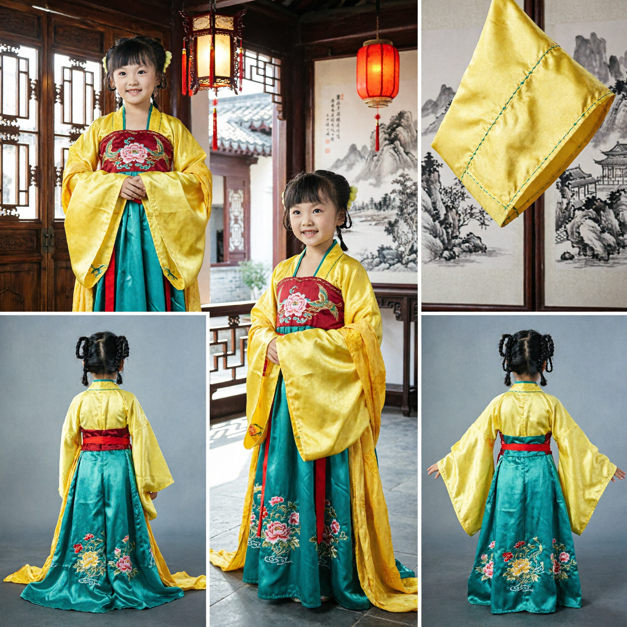 Kids Girls Chinese Traditional Hanfu Costume Yellow Ancient Princess Fairy Dress for Dance Performance - Asian Costume
