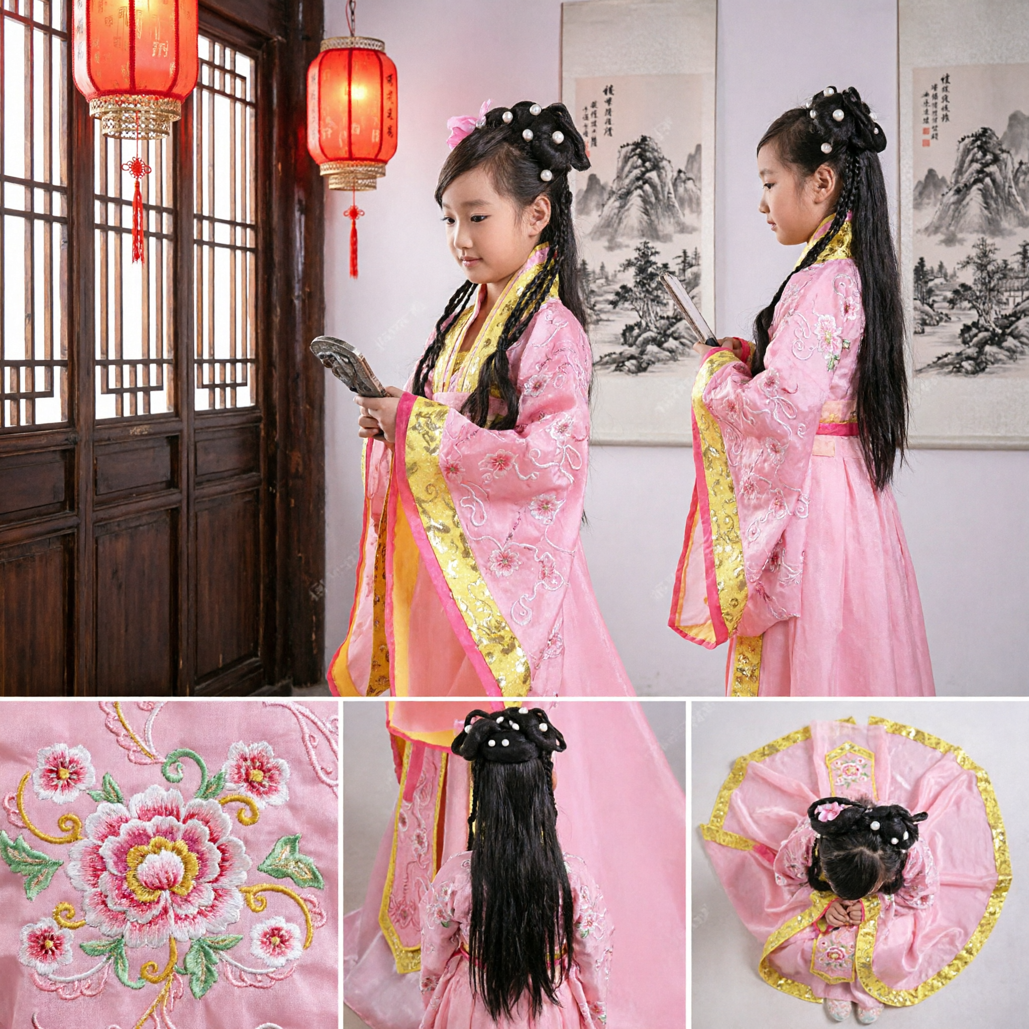 Ancient Chinese Princess Hanfu Costume for Girls Pink Traditional Embroidered Dress Kids Stage Performance Outfit - Asian Costume