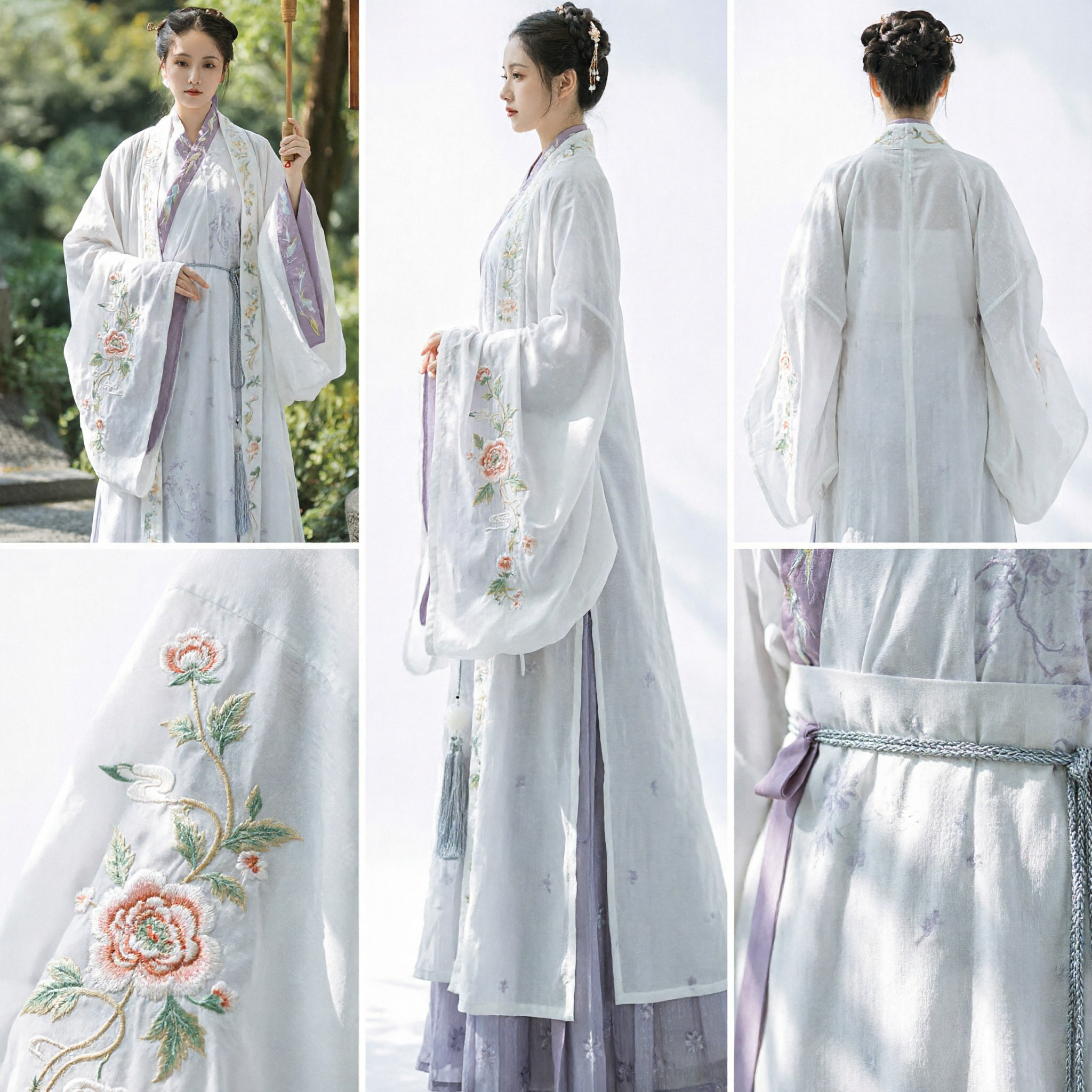 Traditional Chinese Hanfu Dress White Purple Embroidery Ancient Costume Wide Sleeve Fairy Clothing for Women - Asian Costume