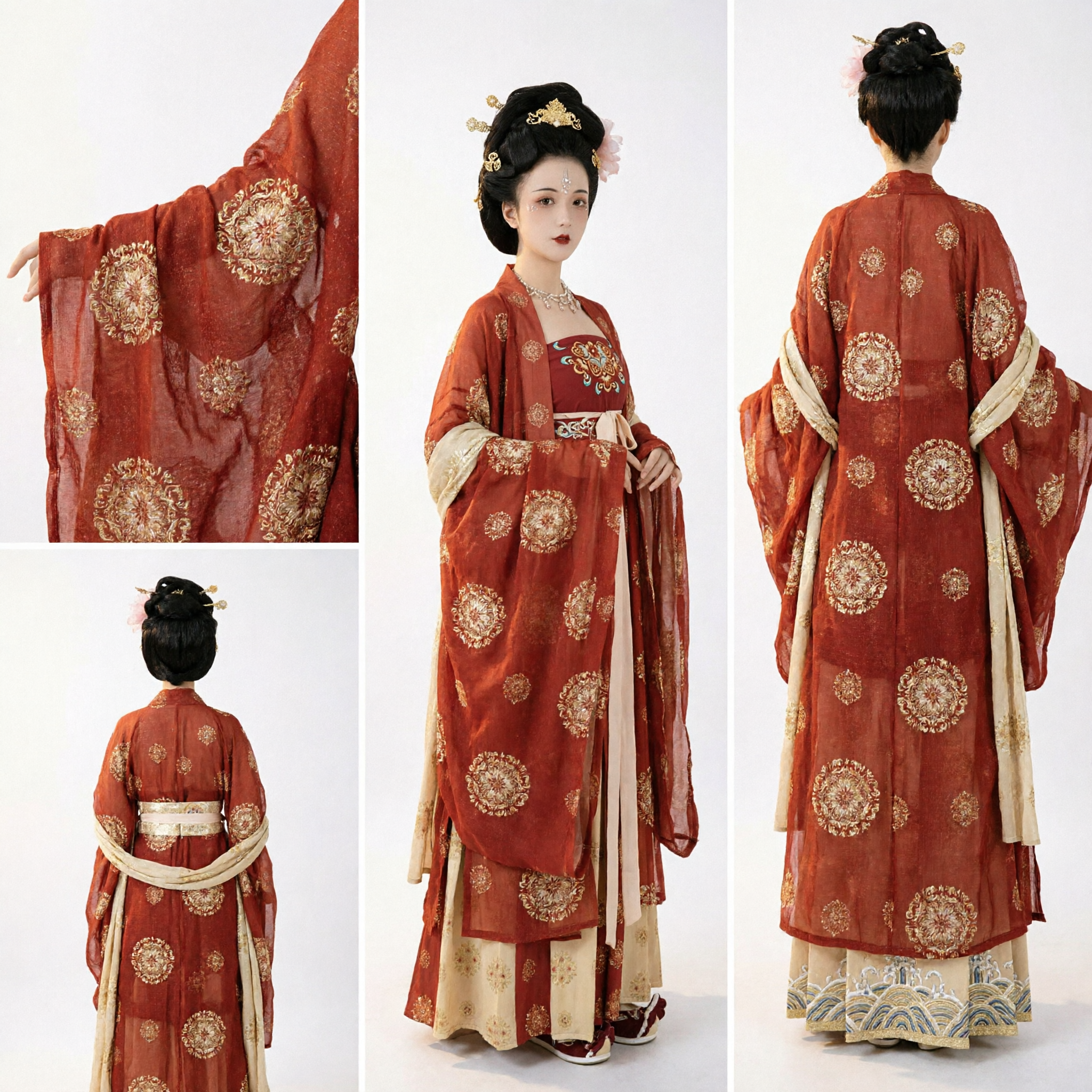 Traditional Chinese Tang Dynasty Hanfu Costume Women Red Embroidered Palace Dress for Historical Performance and Photography - Asian Costume